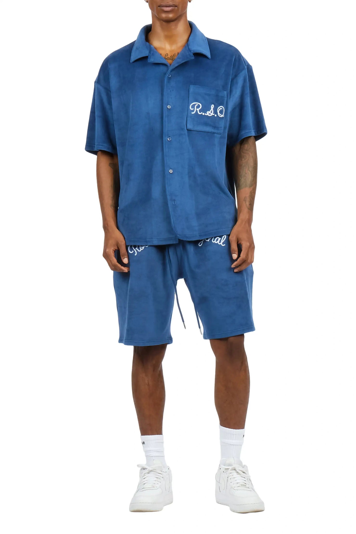 Crusoe Navy Button Down Shirt/Short Set