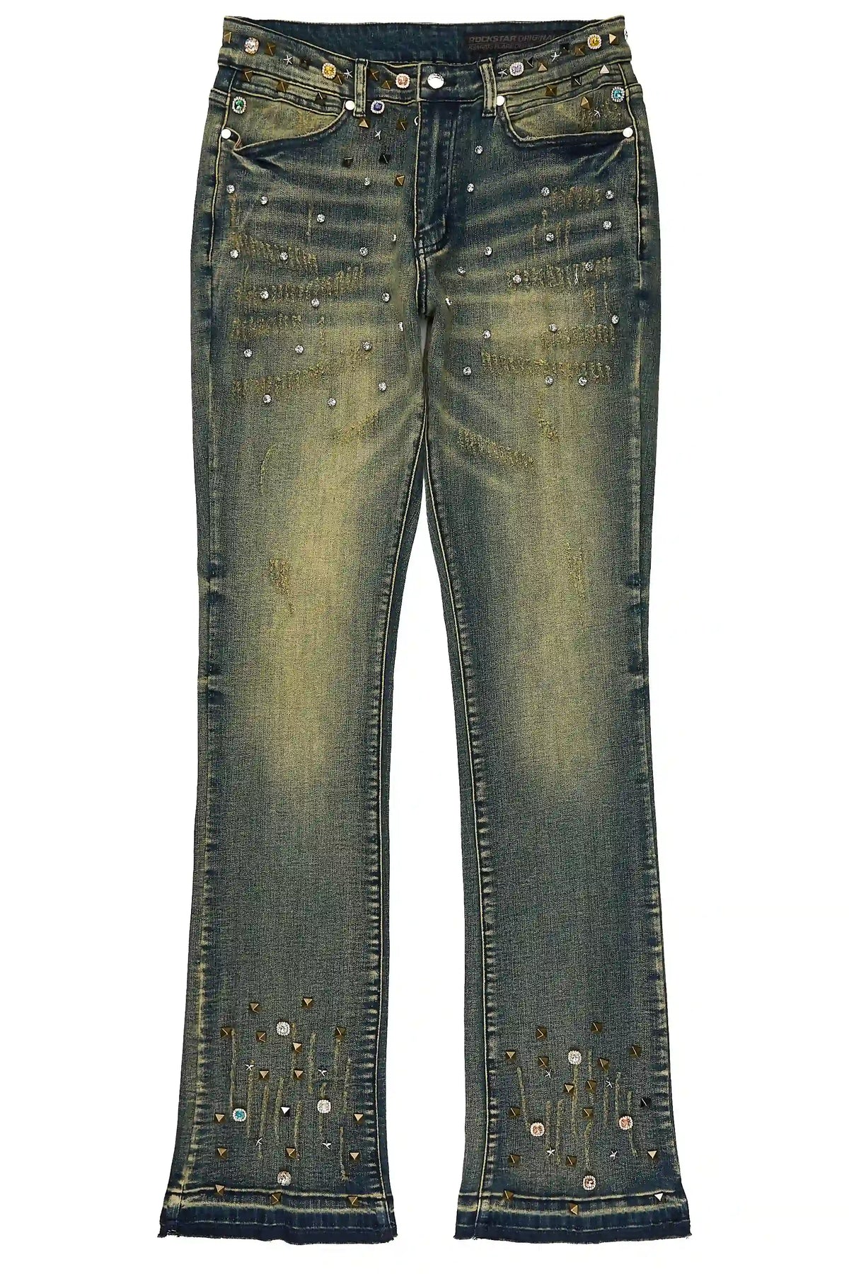 Kervin Dark Blue Rhinestone Stacked Jean