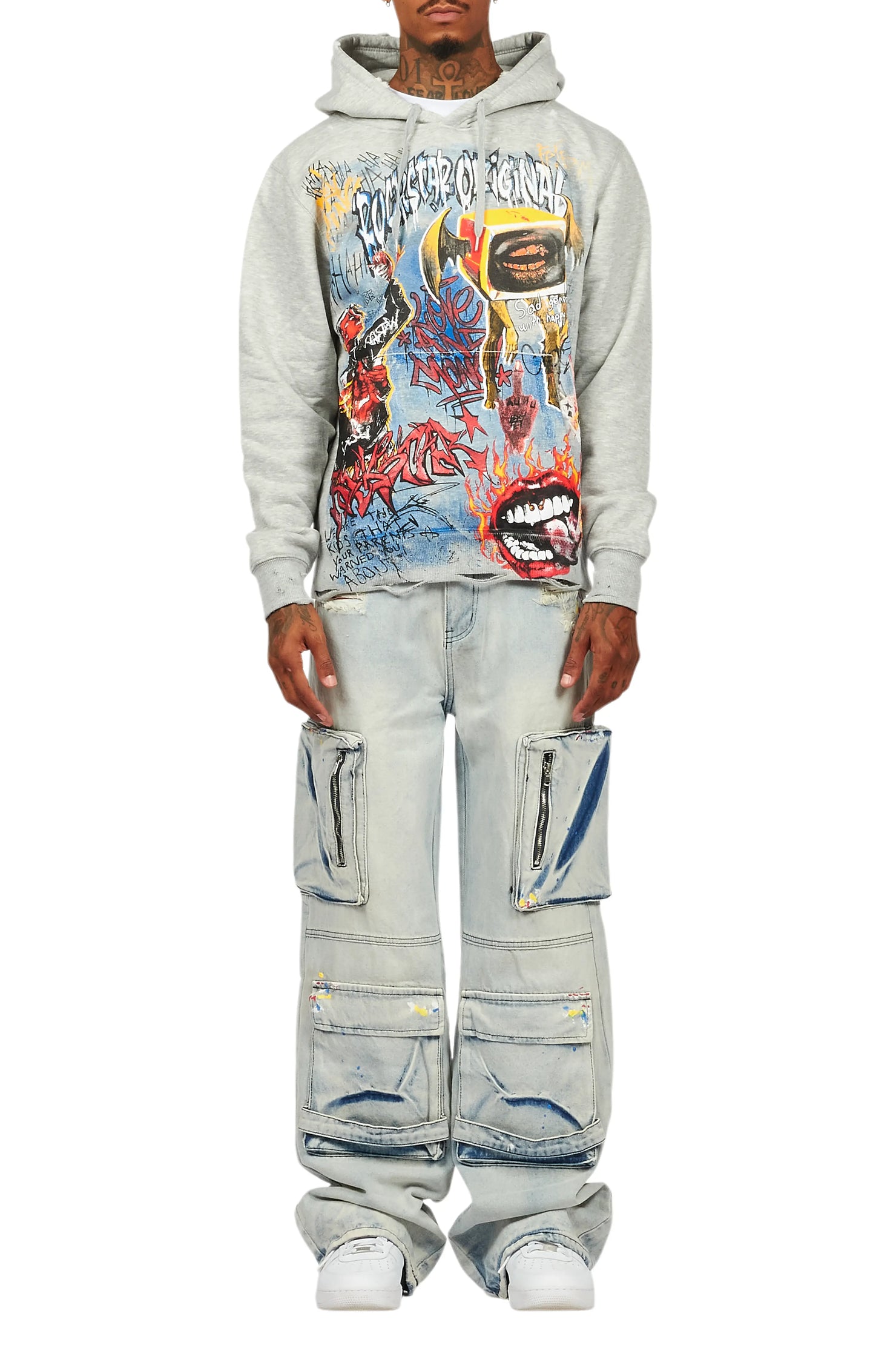 Yooz Grey/Blue Hoodie/Baggy Fit Jean Bundle