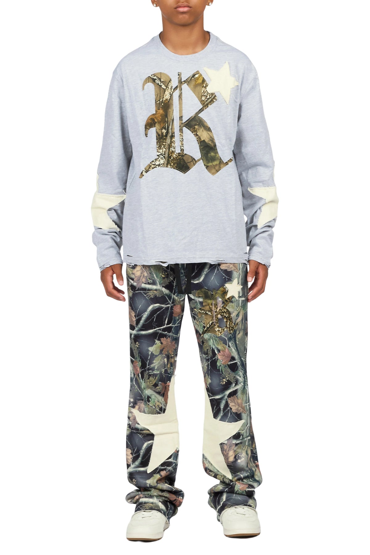 Boys Delgero Heather Grey/Camo Long Sleeve T-Shirt Track Set