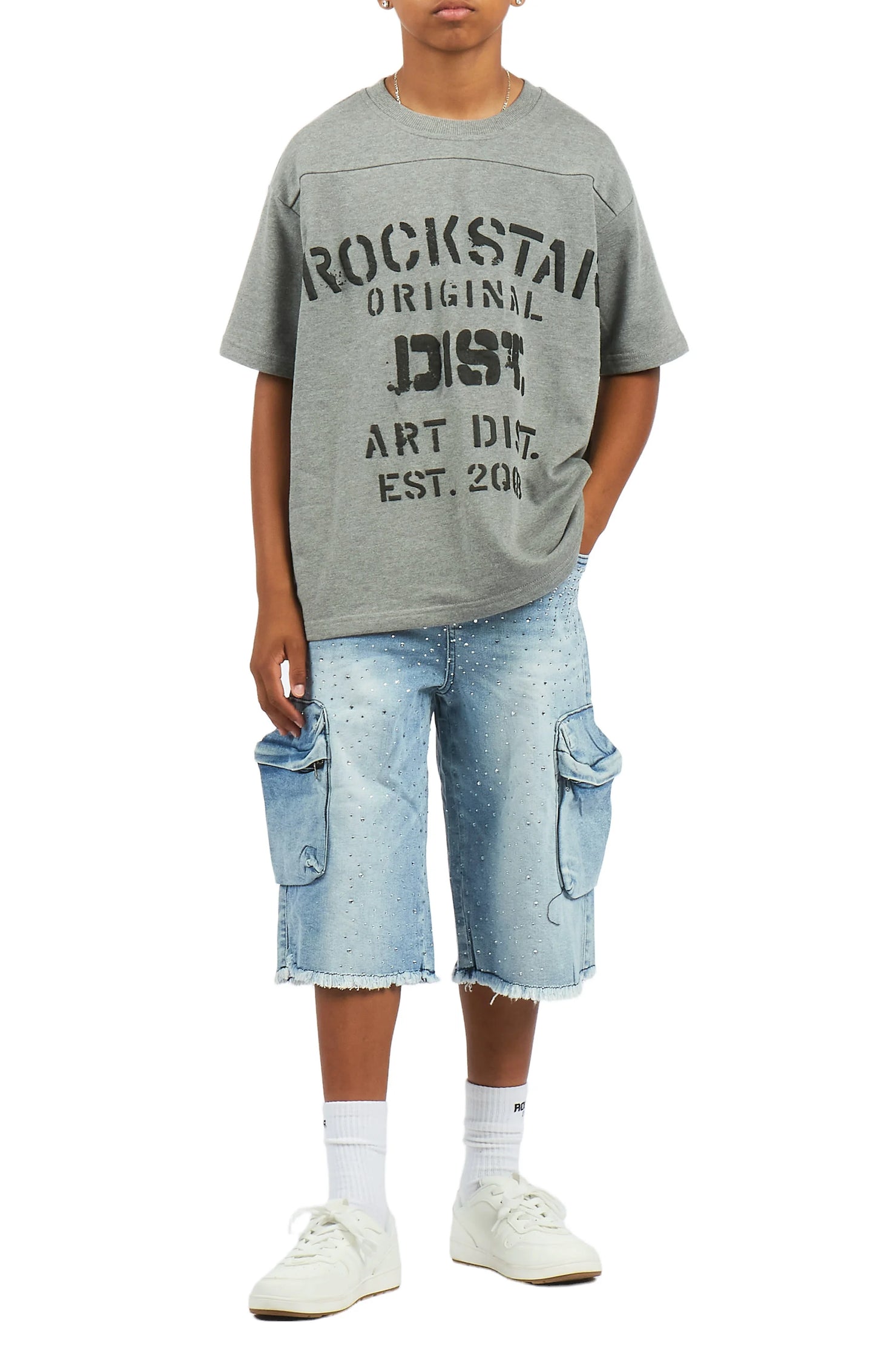 Boys Grand Light Wash Rhinestone Jort