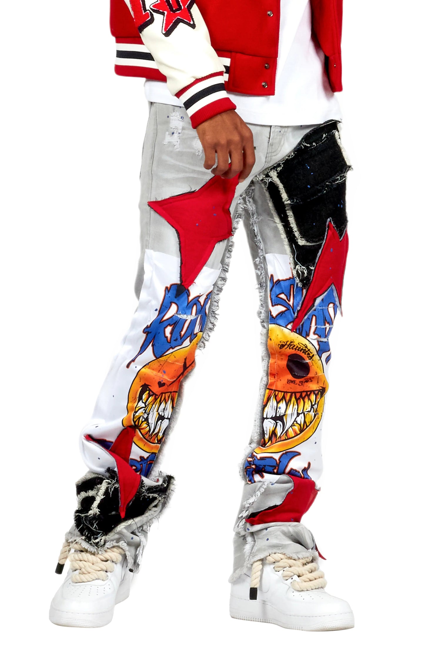 Fraust Light Grey Patchwork Stacked Flare Jean