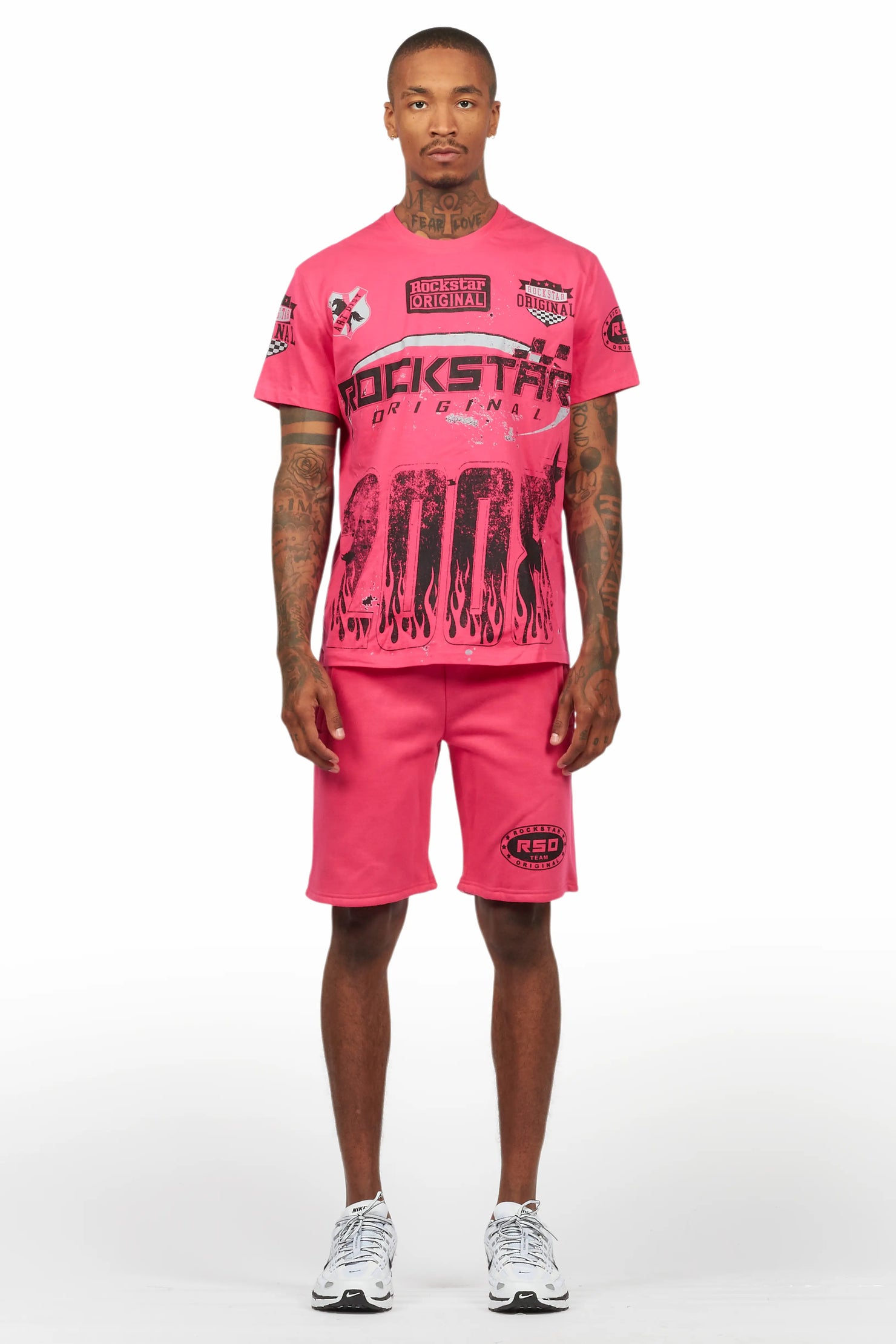 Amos Fuschia/Black Graphic T-Shirt Short Set