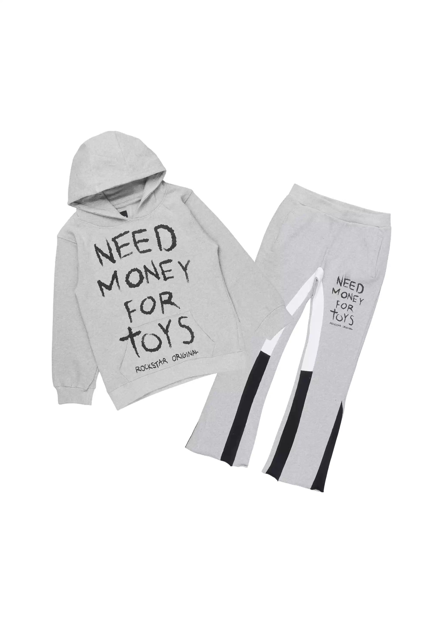 Boys M4 Toys Heather Grey/Black Hoodie/Stacked Flare Track Set