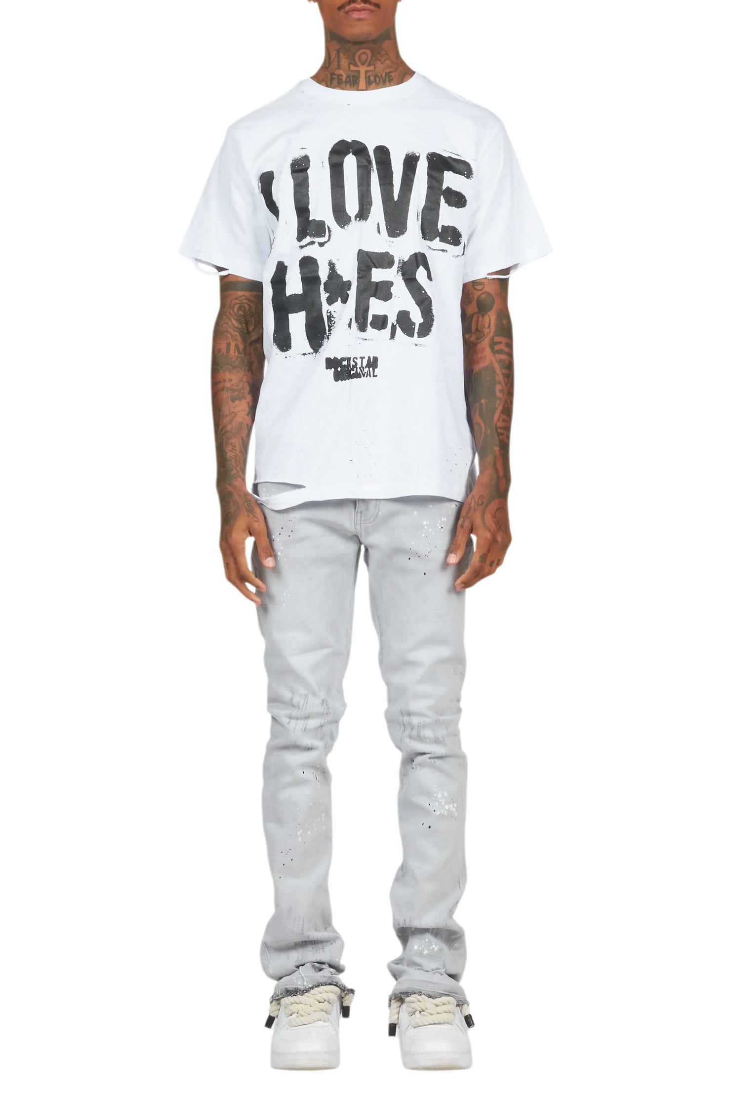 Banyan White T-Shirt/Stacked Flare Jean Set