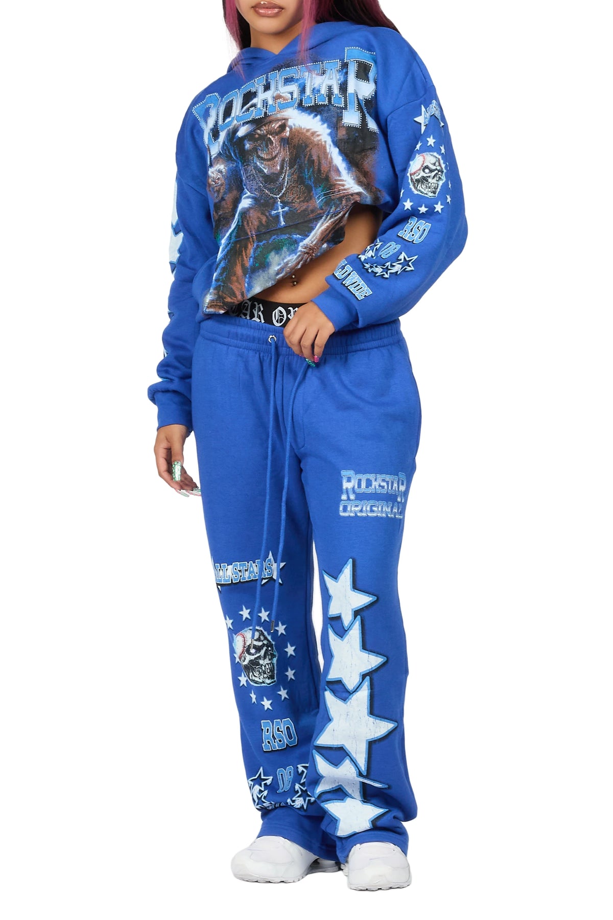 Jaiyana Royal Blue Graphic Baggy Fit Track Set
