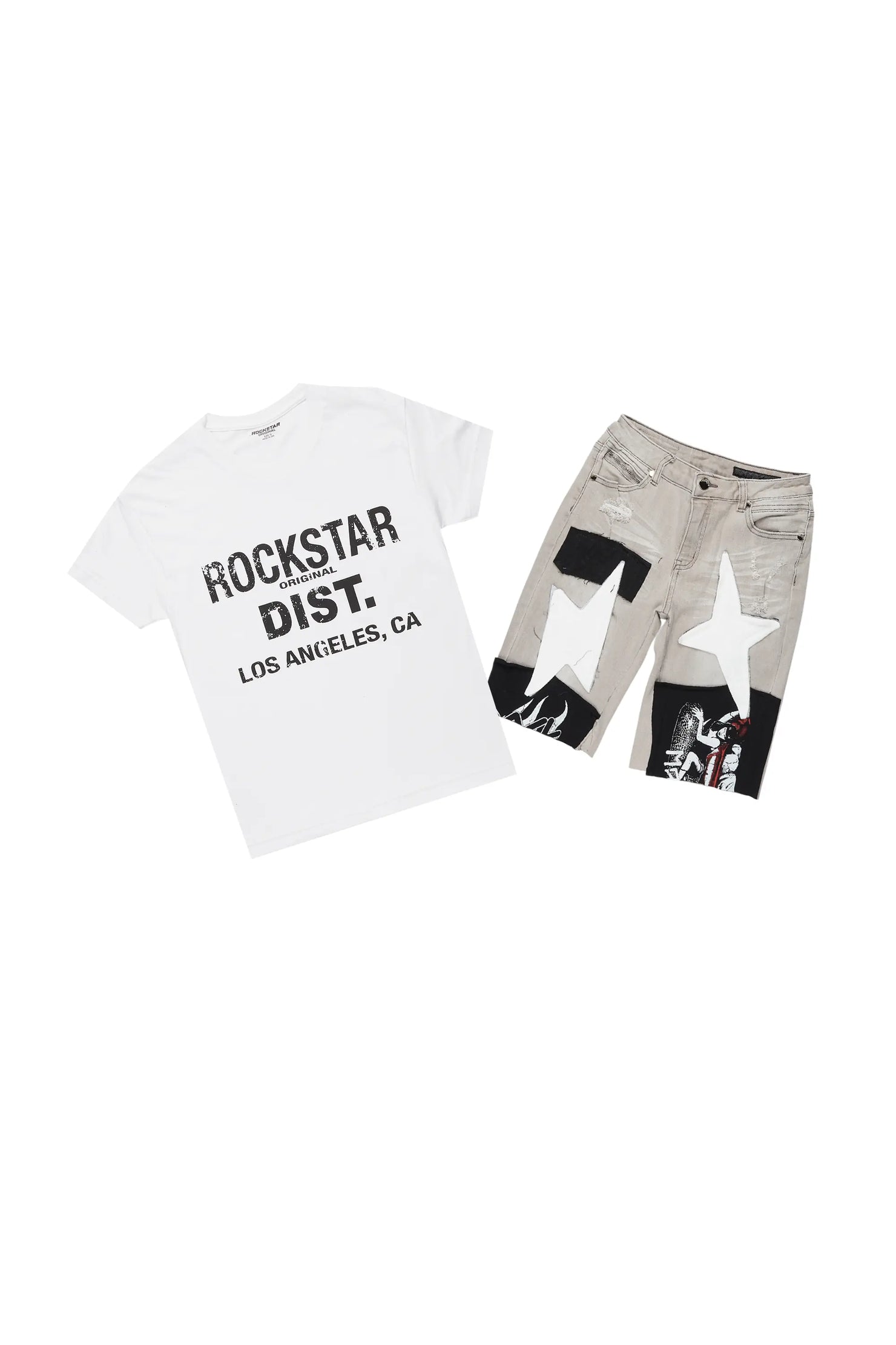 Boys Valo White/Grey T-Shirt/Denim Short Set