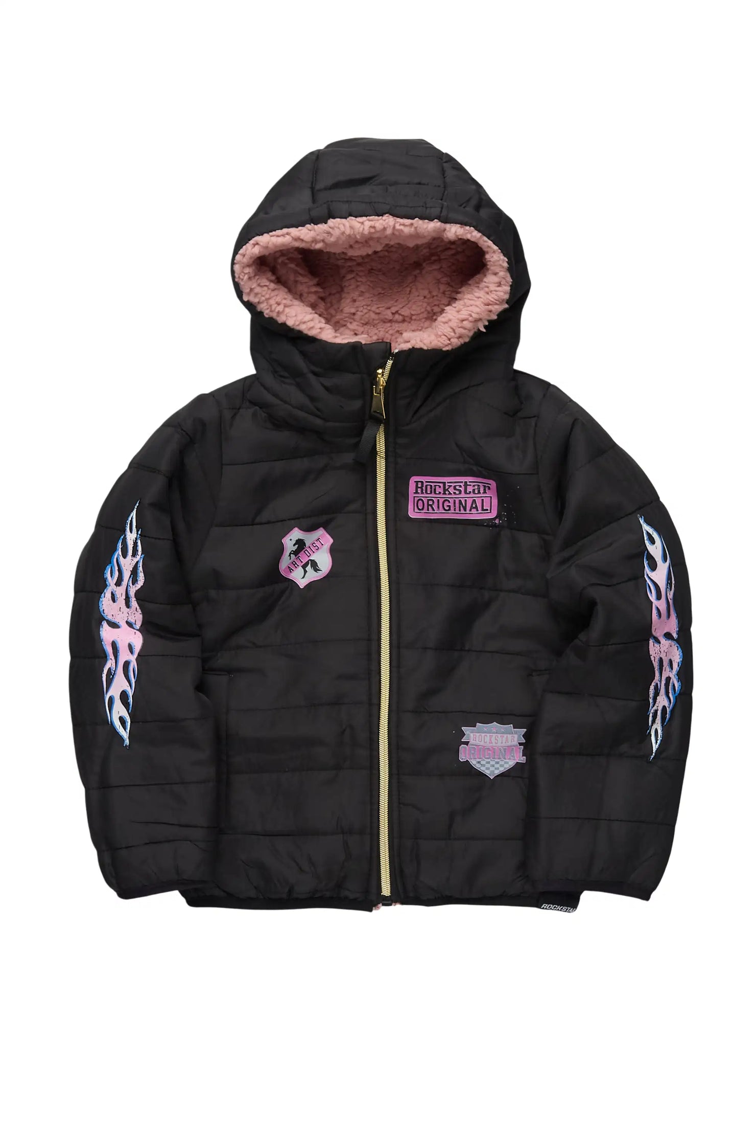 Girls Daegra Black/Mauve Reversible Fur Puffer Jacket