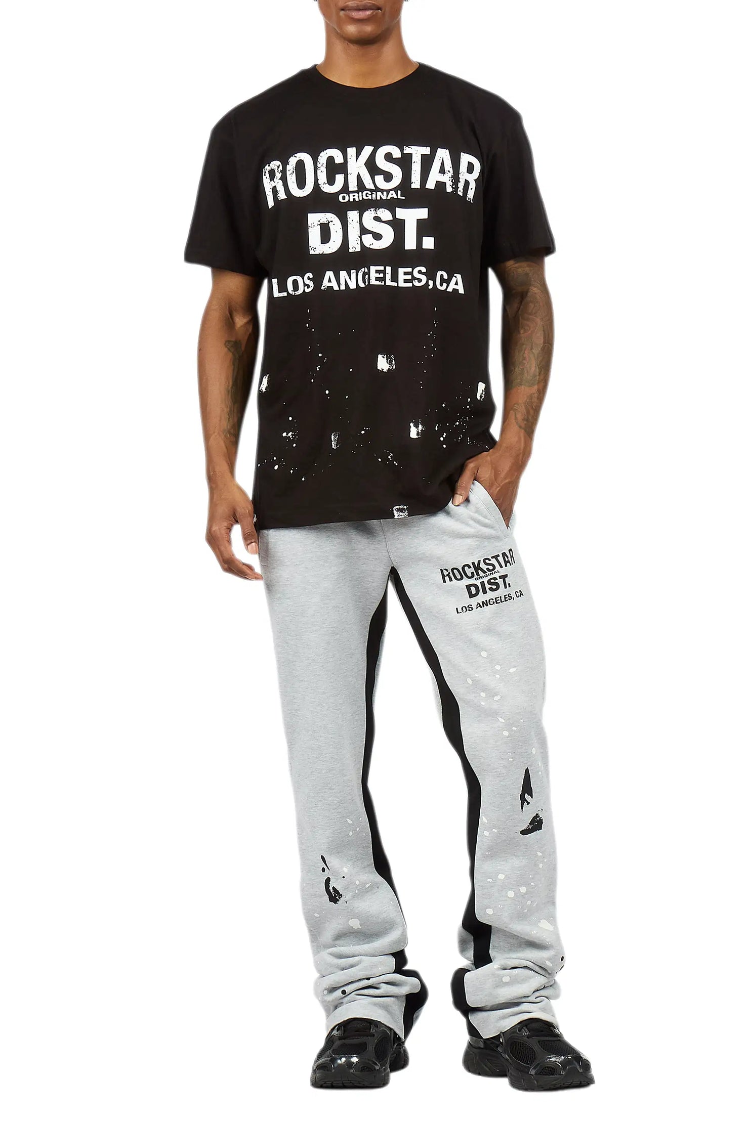 Scottie Black/Heather Grey T-Shirt/Stacked Flare Track Pant Set