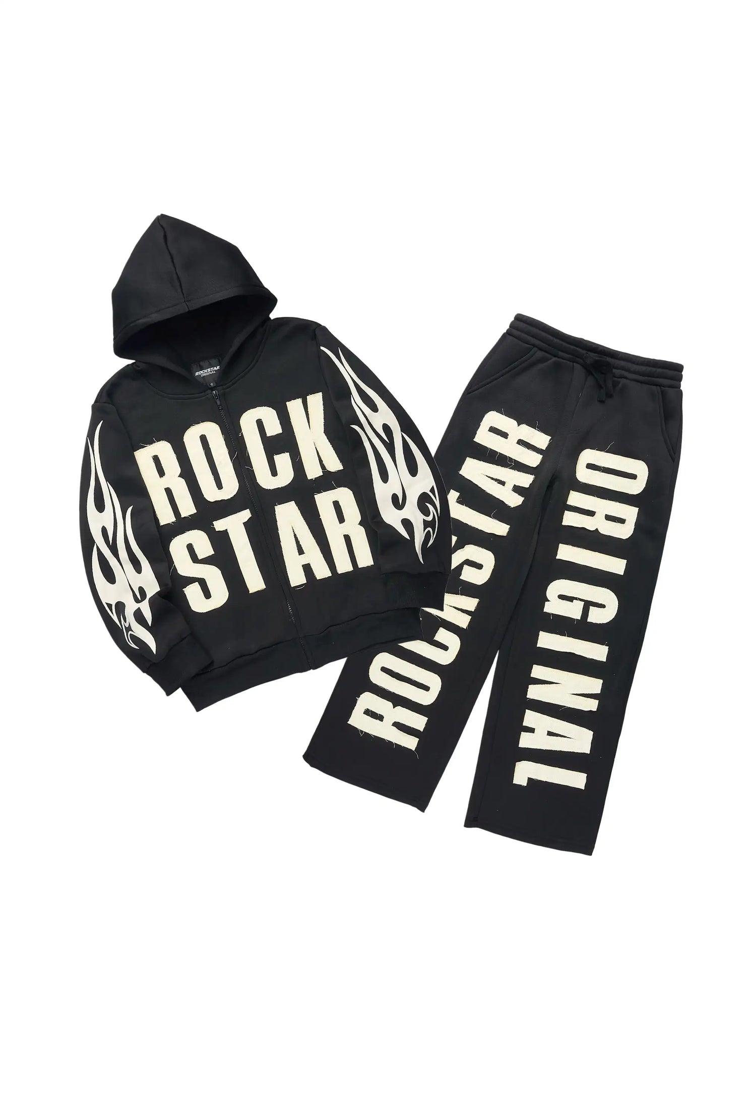 Boys Ashiro Black/White Zip Up/Wide Leg Track Set