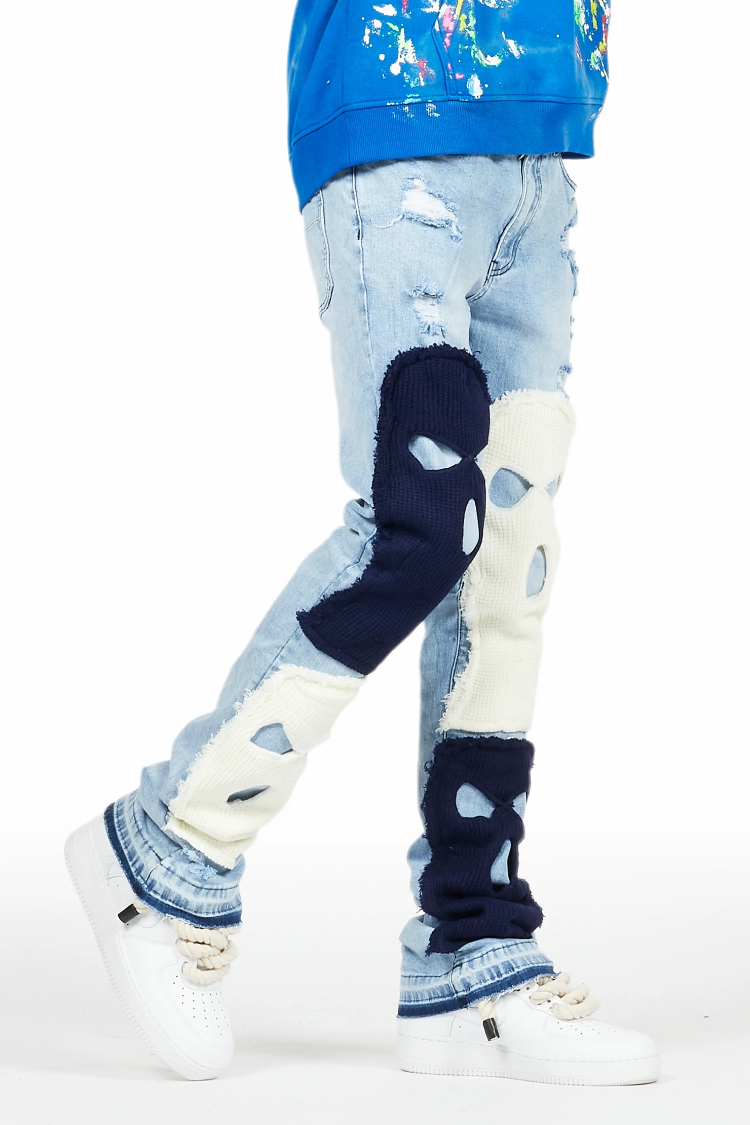 Destry Blue Patchwork Stacked Flare Jean