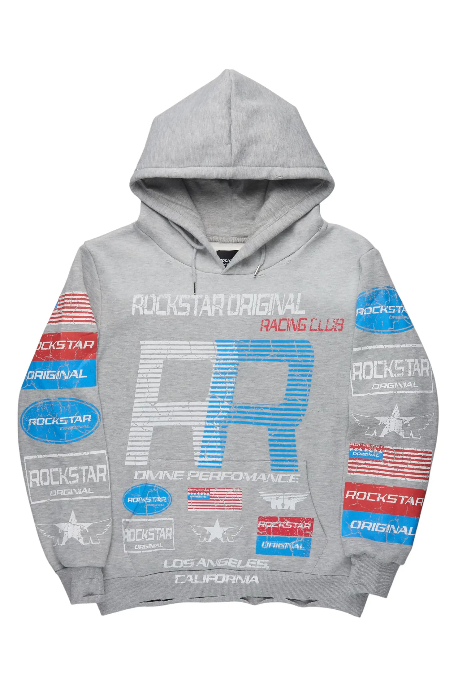 Rso Racing Club Heather Grey Distressed Graphic Relaxed Hoodie