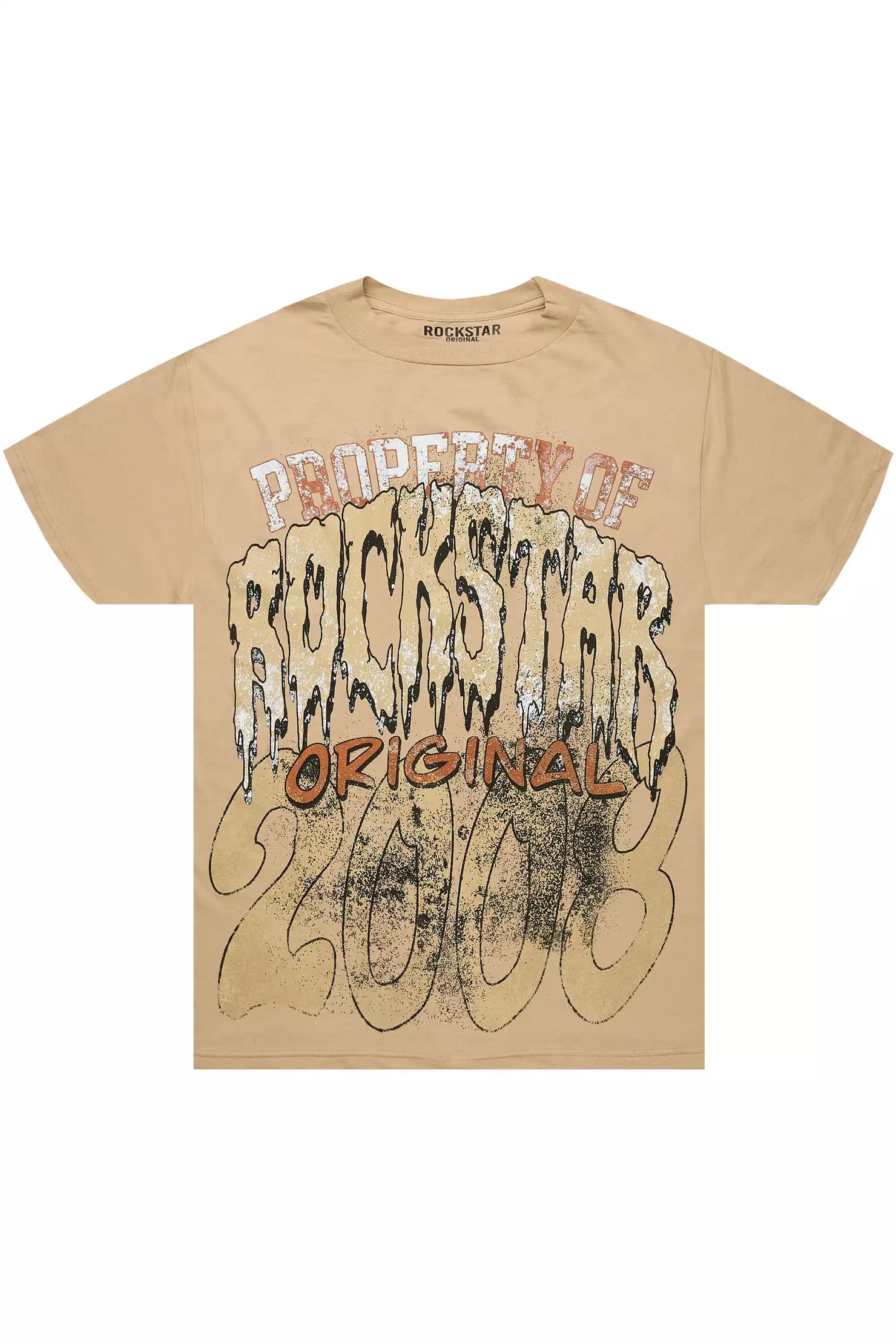 Raezion Beige/Brown Oversized Graphic T-Shirt