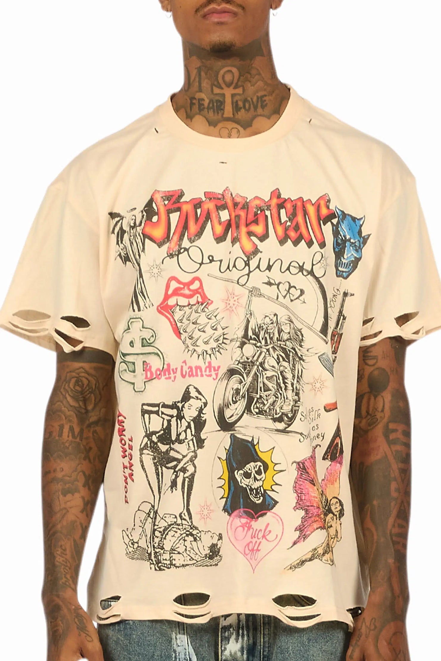 Shootah Beige Oversized Graphic T-Shirt
