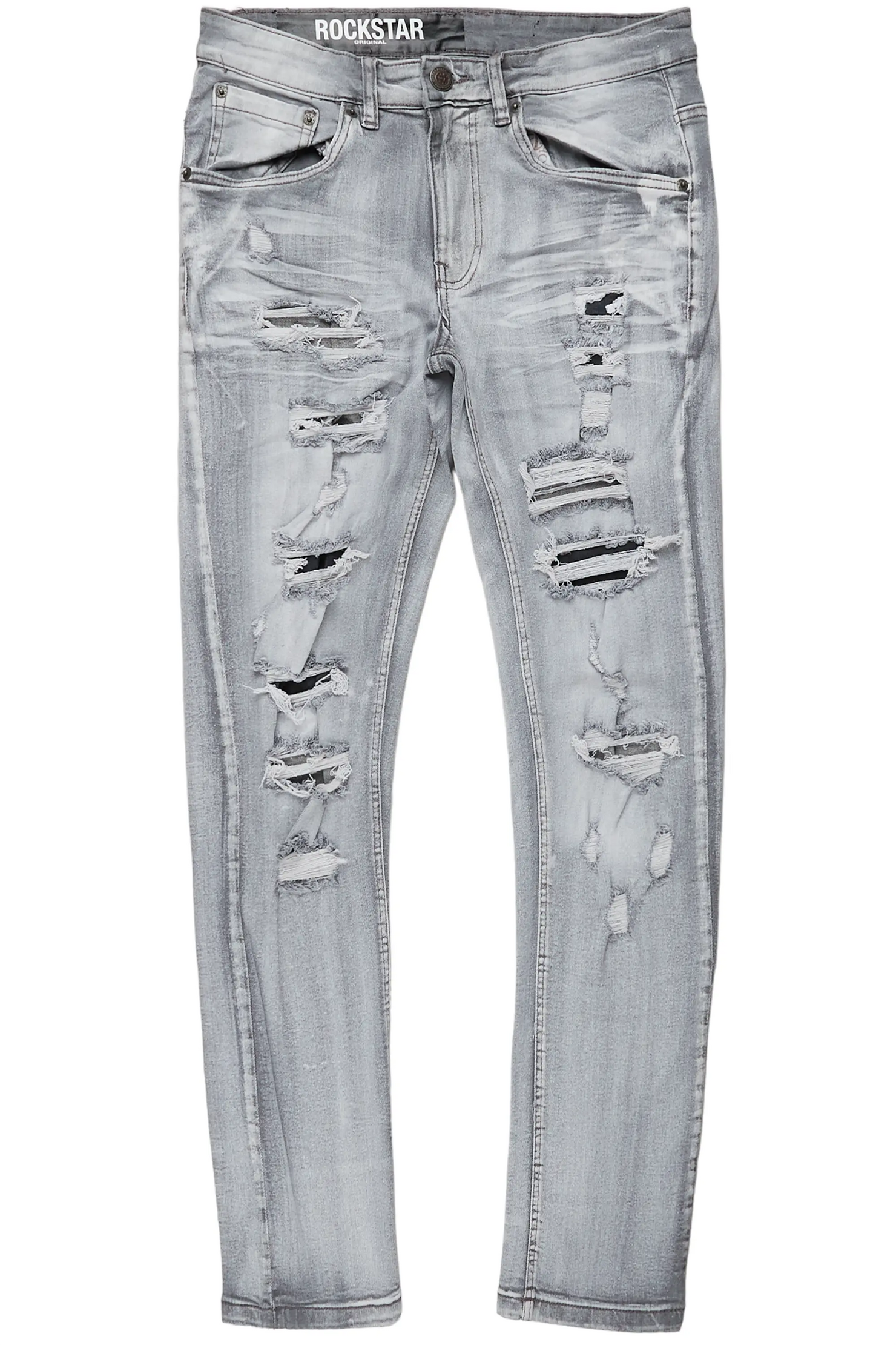 Gaines Light Grey Ripped Slim Straight Jean