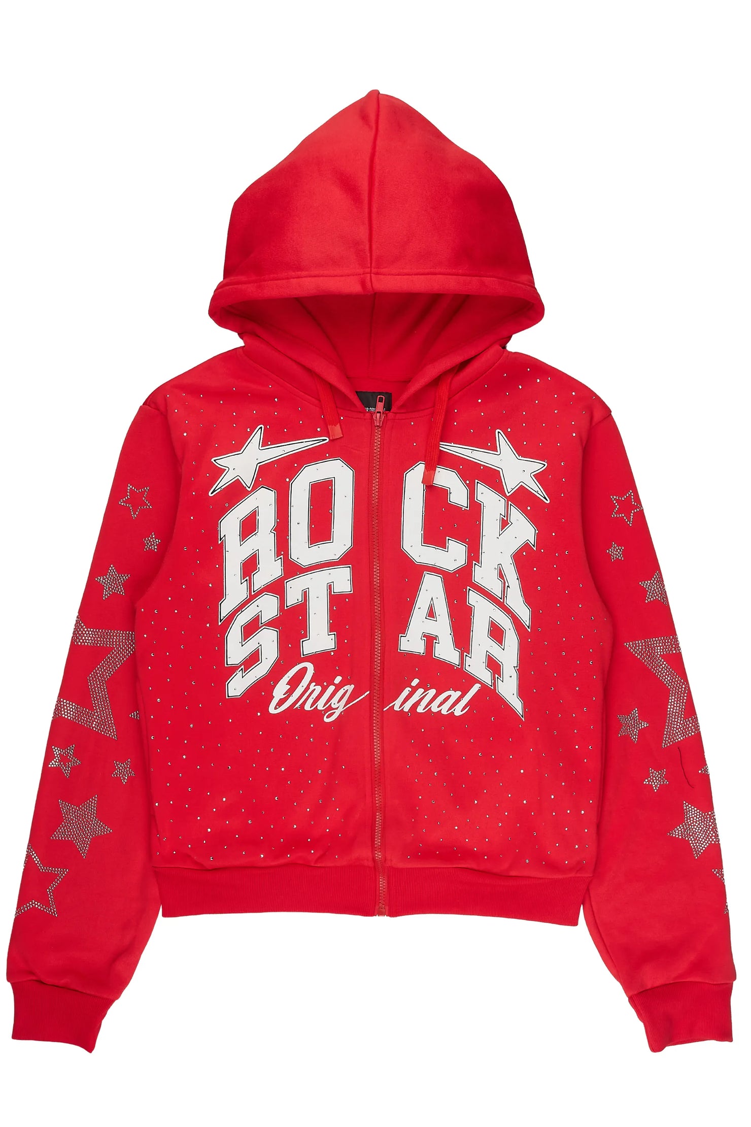 Flaveya Red Rhinestone Zip Up Hoodie