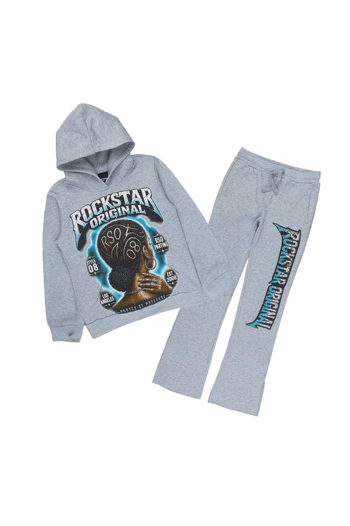 Girls Arkel Heather Grey Hoodie Stacked Track Set