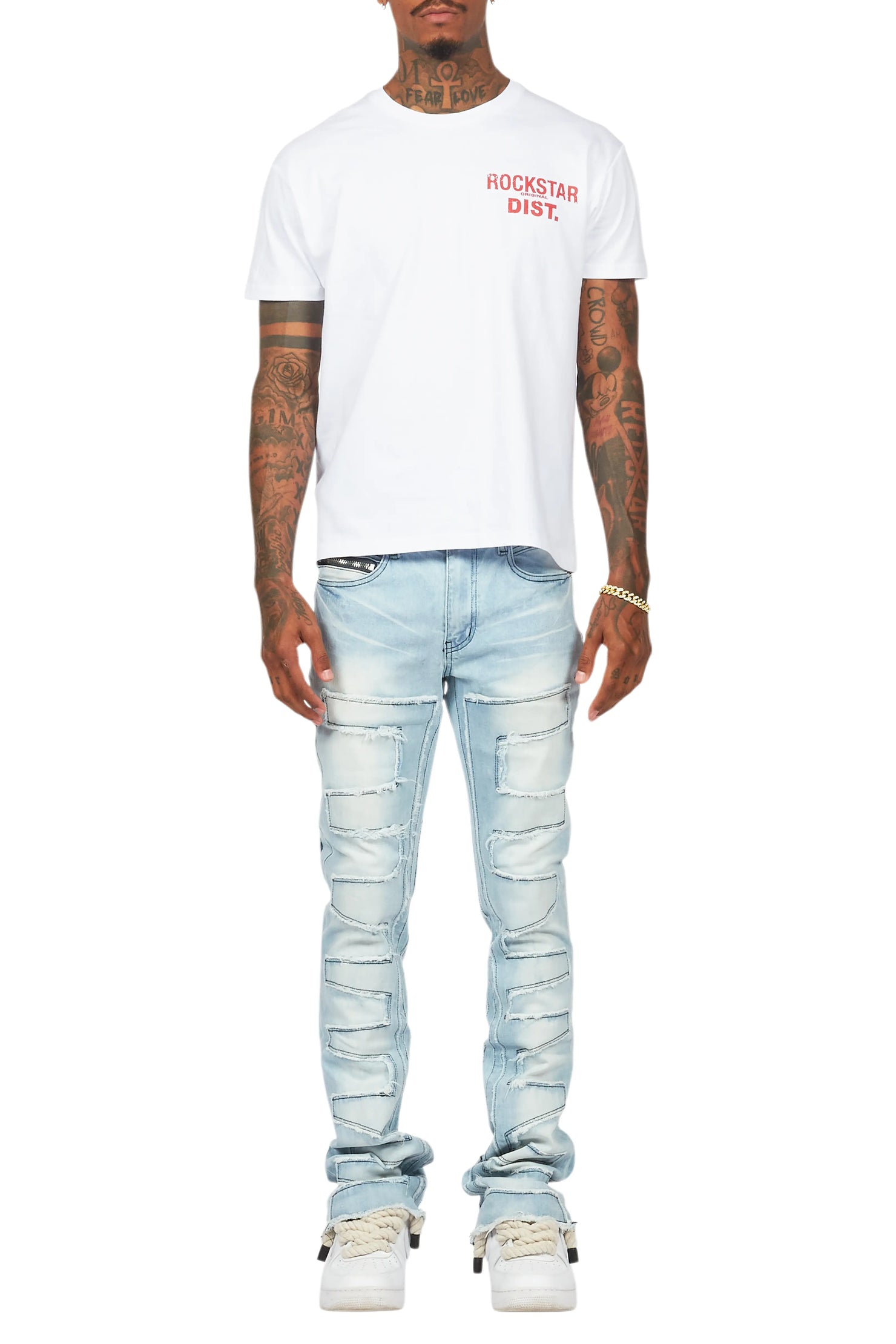 Lake White/Red T-Shirt & Shake Stacked Flare Jean Bundle