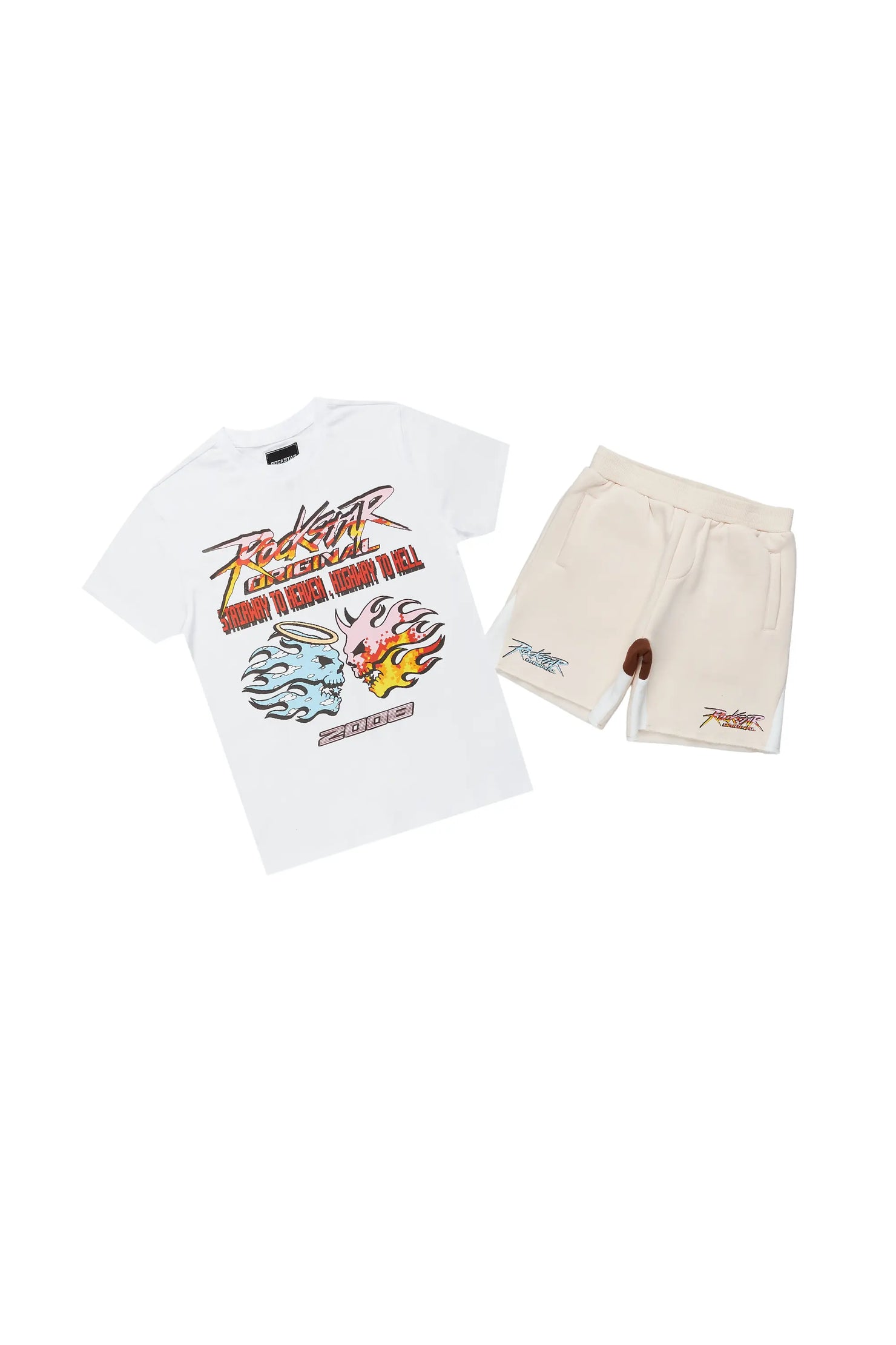 Boys Sky White/Beige T-Shirt Short Set