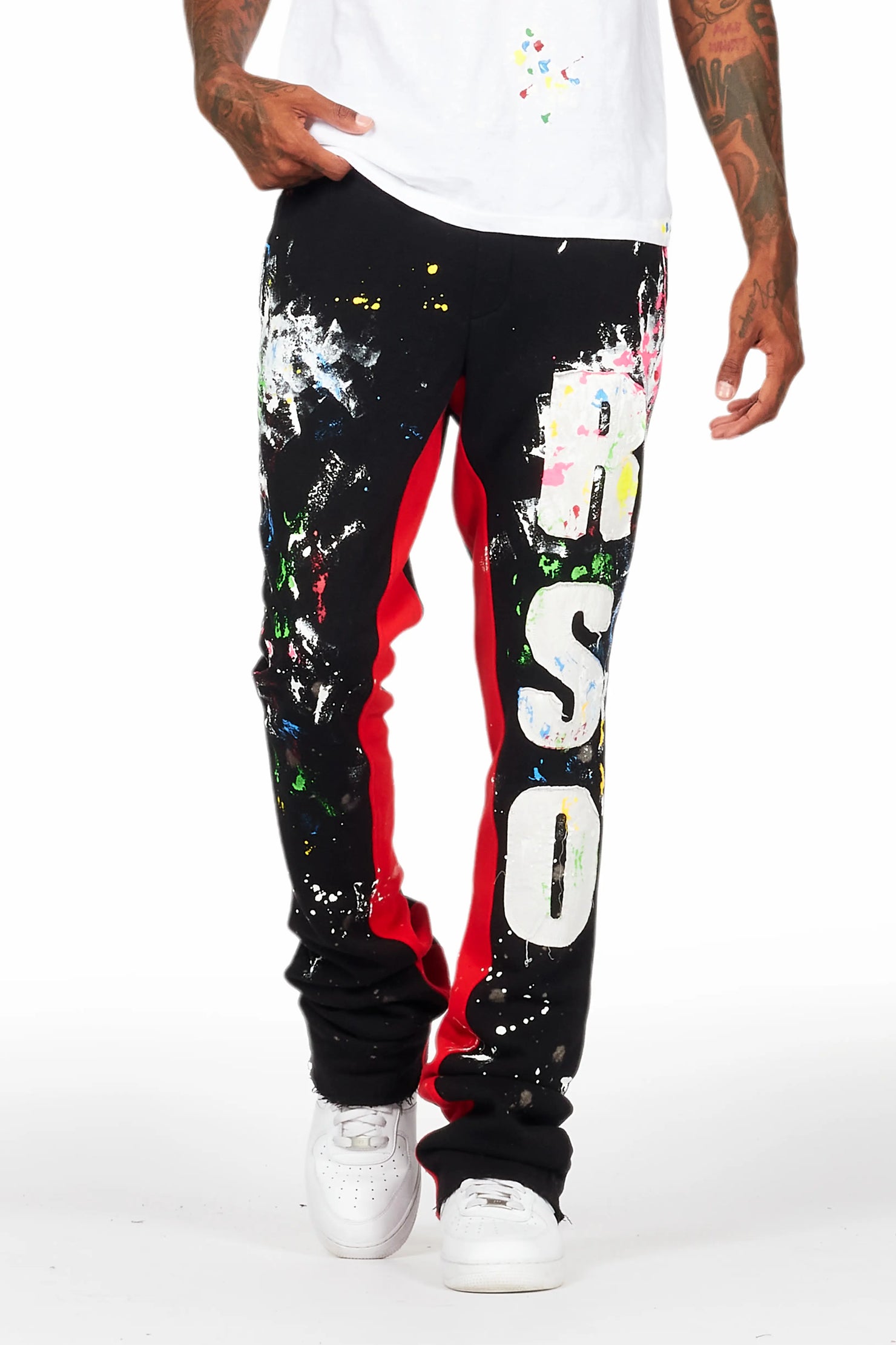 Washi Black Patchwork Stacked Flare Track Pant