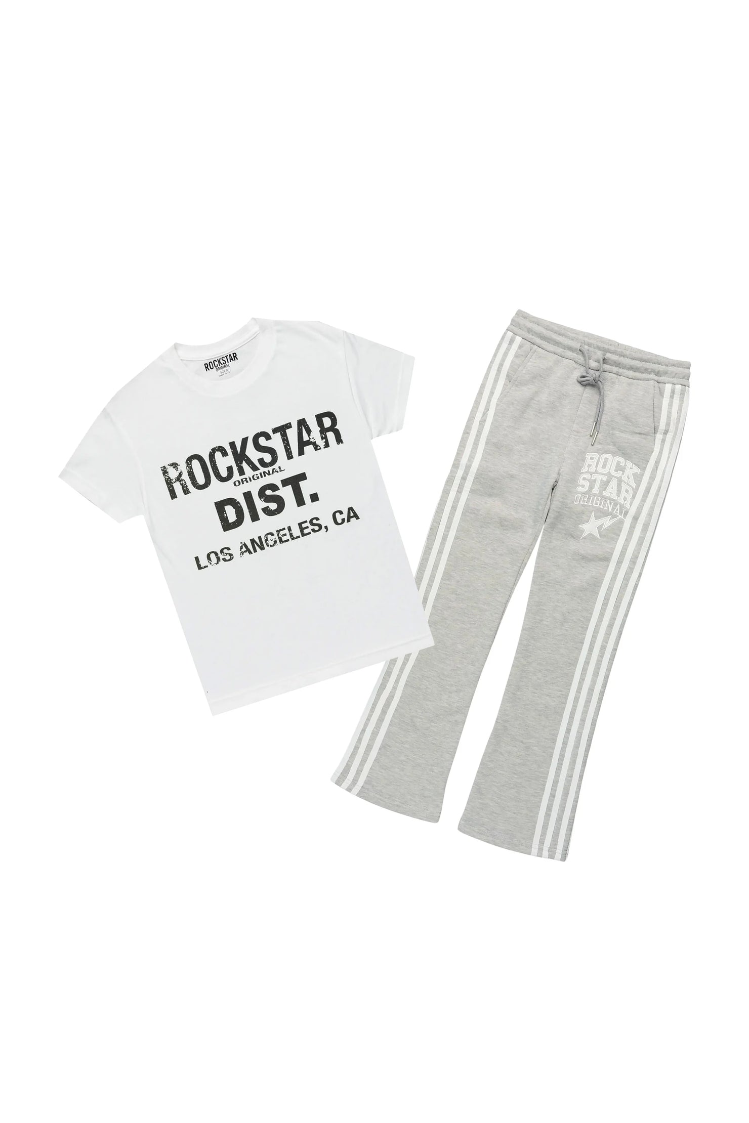 Boys Korrit White/Grey T-Shirt Stacked Pant Set