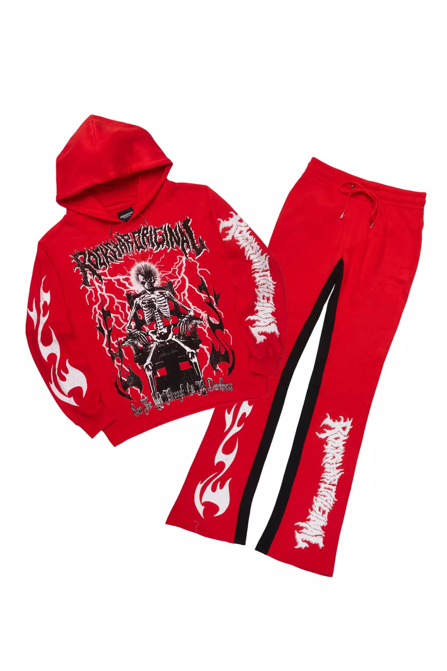 Deathrow Red/Black Hoodie/Stacked Track Pant Set W/Insert
