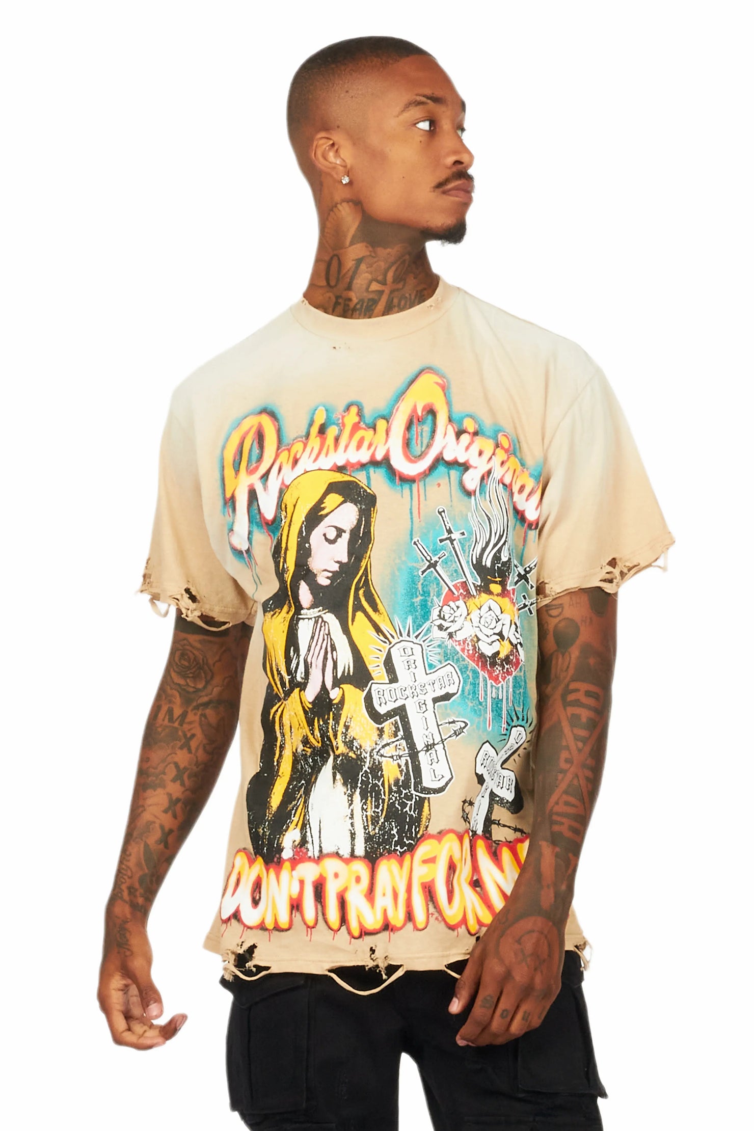 Loman Beige Oversized Graphic T-Shirt