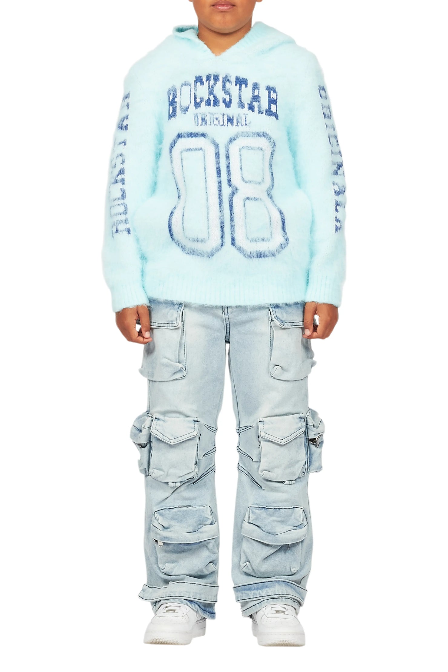 Boys Fields Blue Mohair Hoodie/Baggy Cargo Jean Set