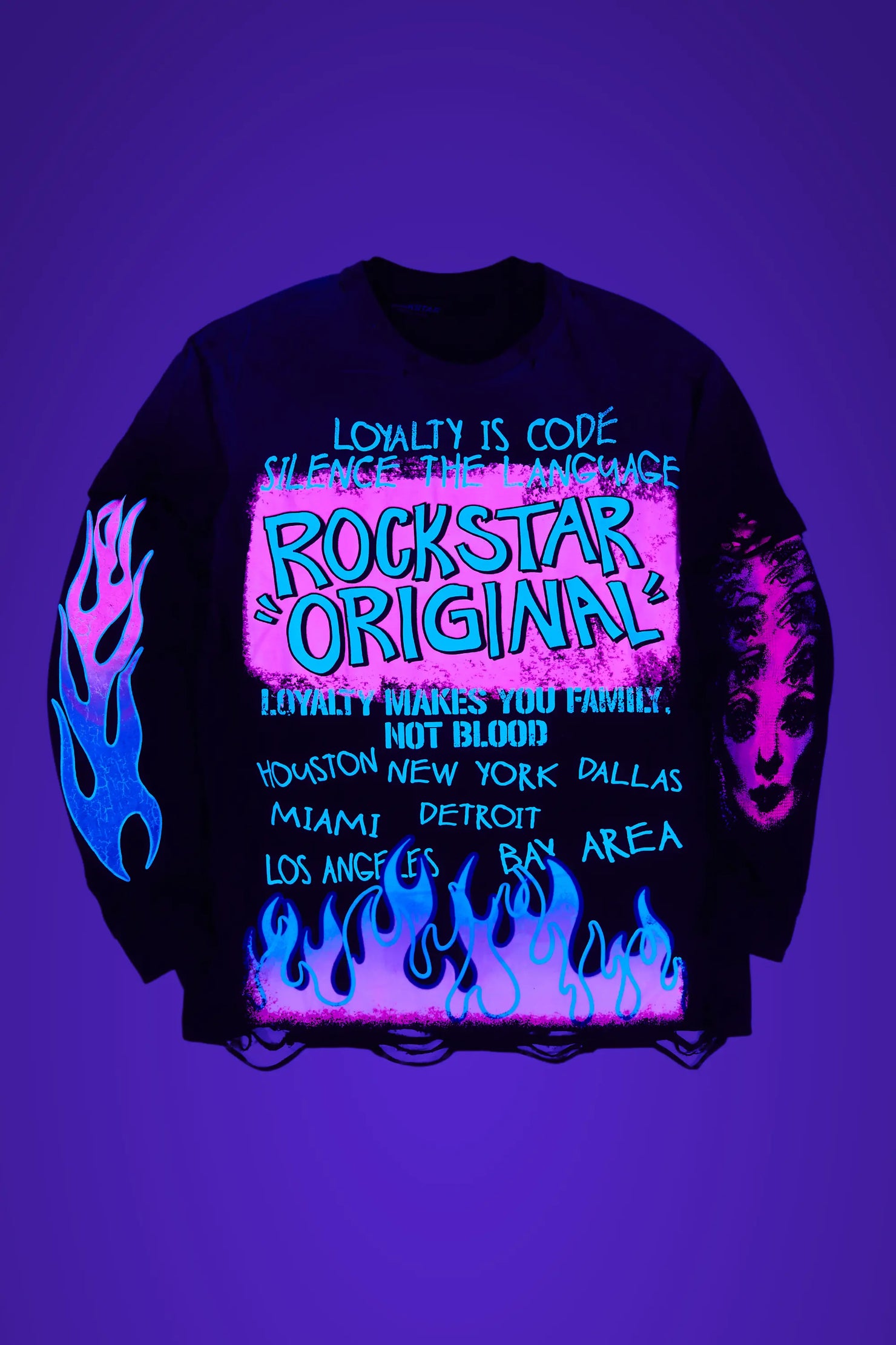 Beno Black Double Layer Long Sleeve Graphic T-Shirt