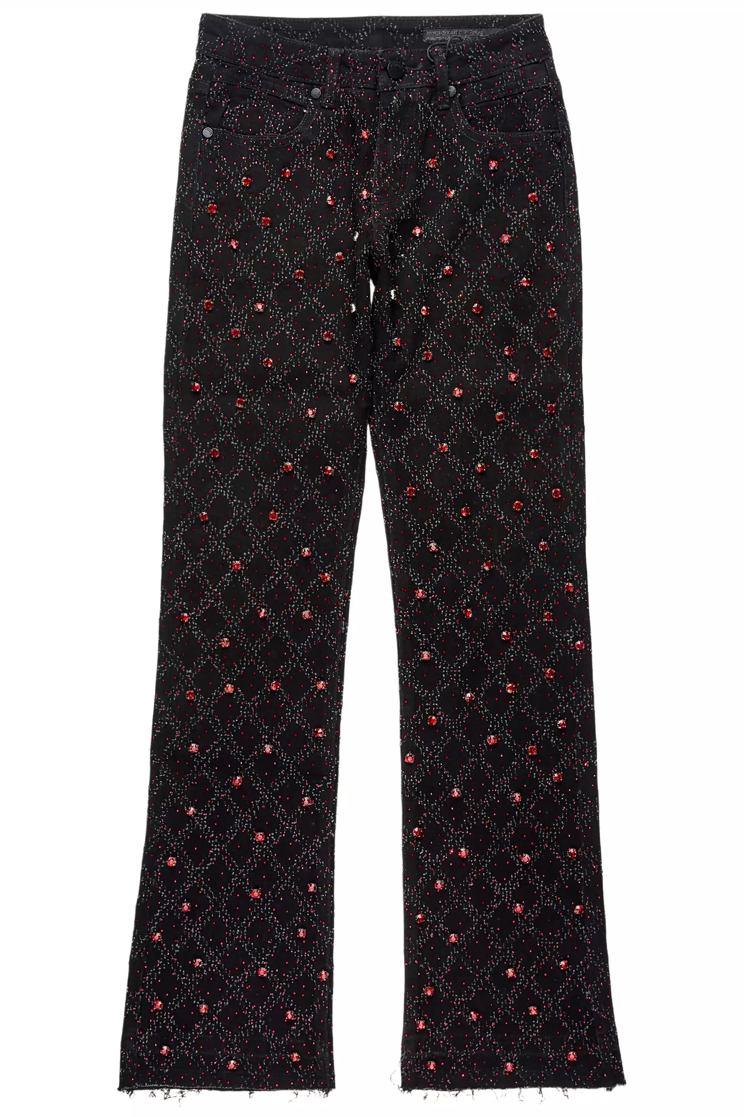 Sareka Black/Red Rhinestone Stacked Flare Jean