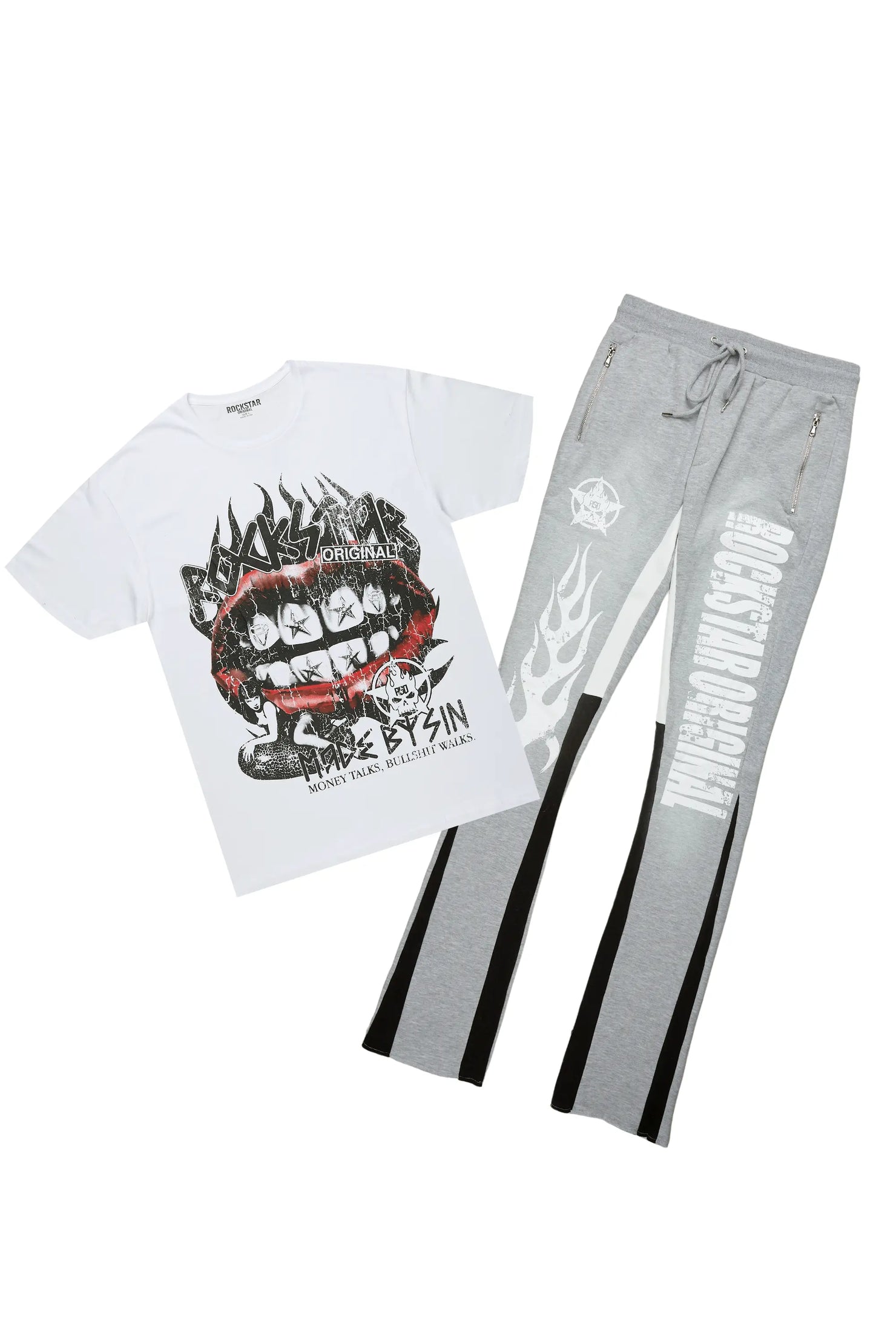 Vadim White/Grey T-Shirt/Stacked Flare Track Set