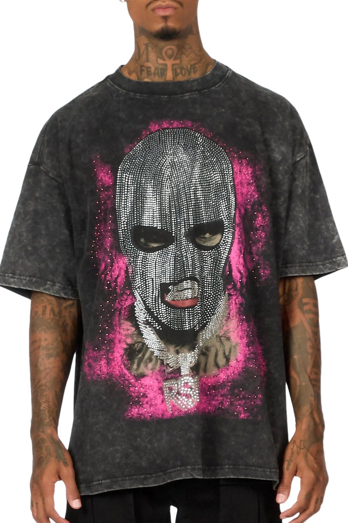 Tyvion Black Rhinestone Oversized Graphic T-Shirt