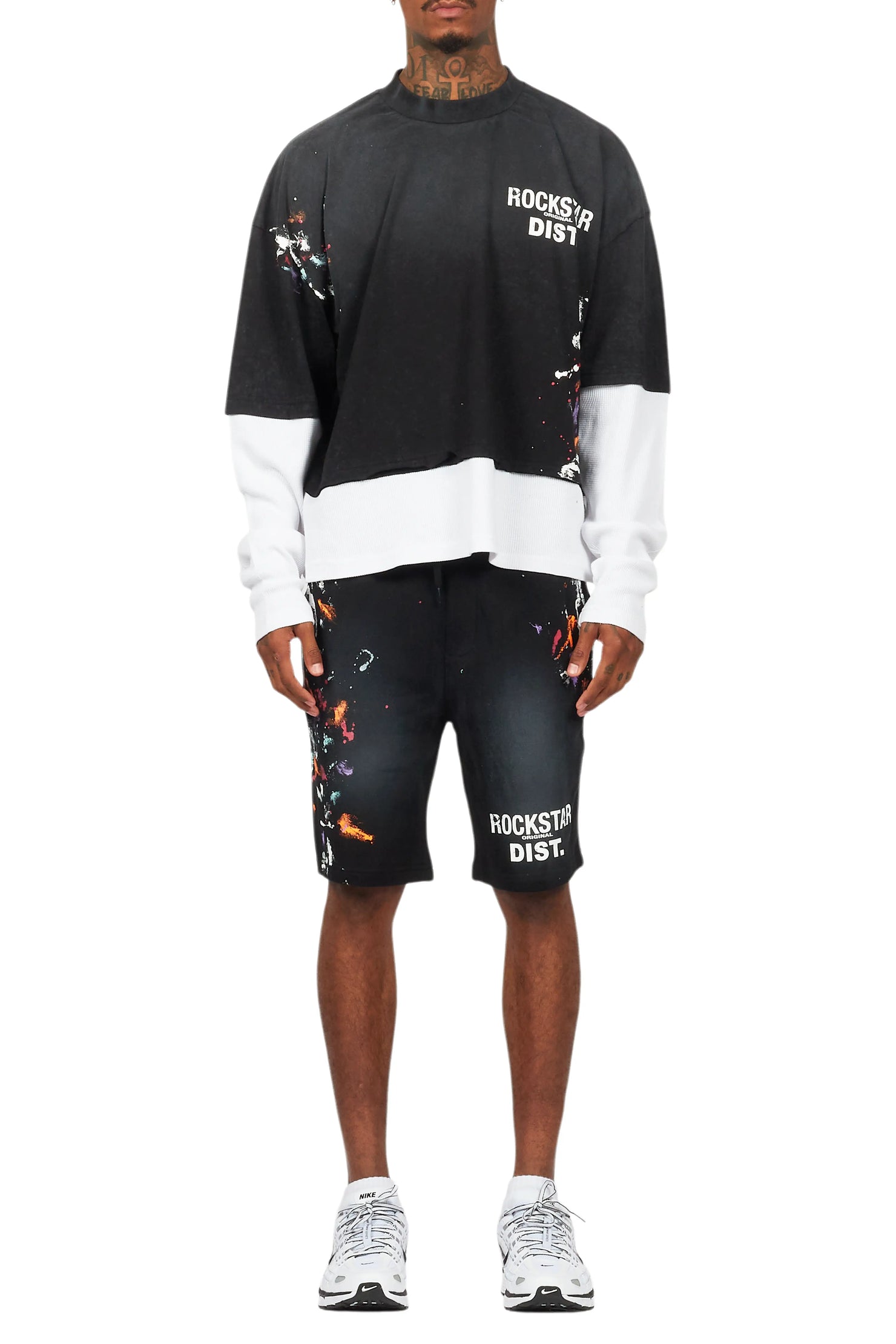 Darien Black Double Layer T-Shirt Short Set