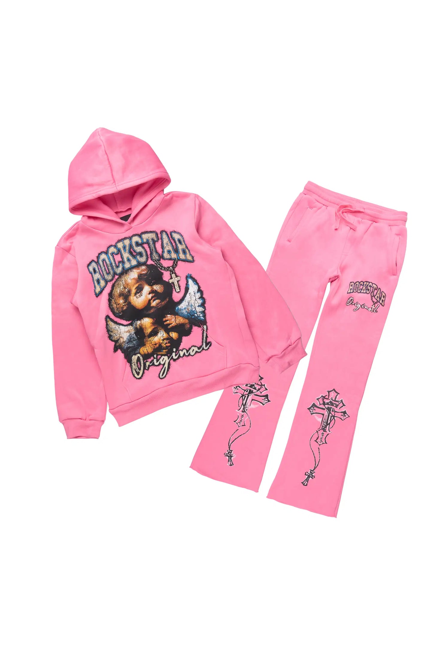 Girls Jovala Bubblegum Hoodie/Stacked Flare Track Set