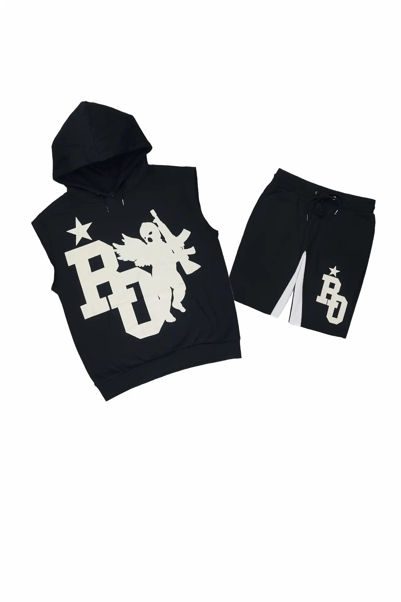 Danehsa Black Cut Sleeve Hoodie Short Set