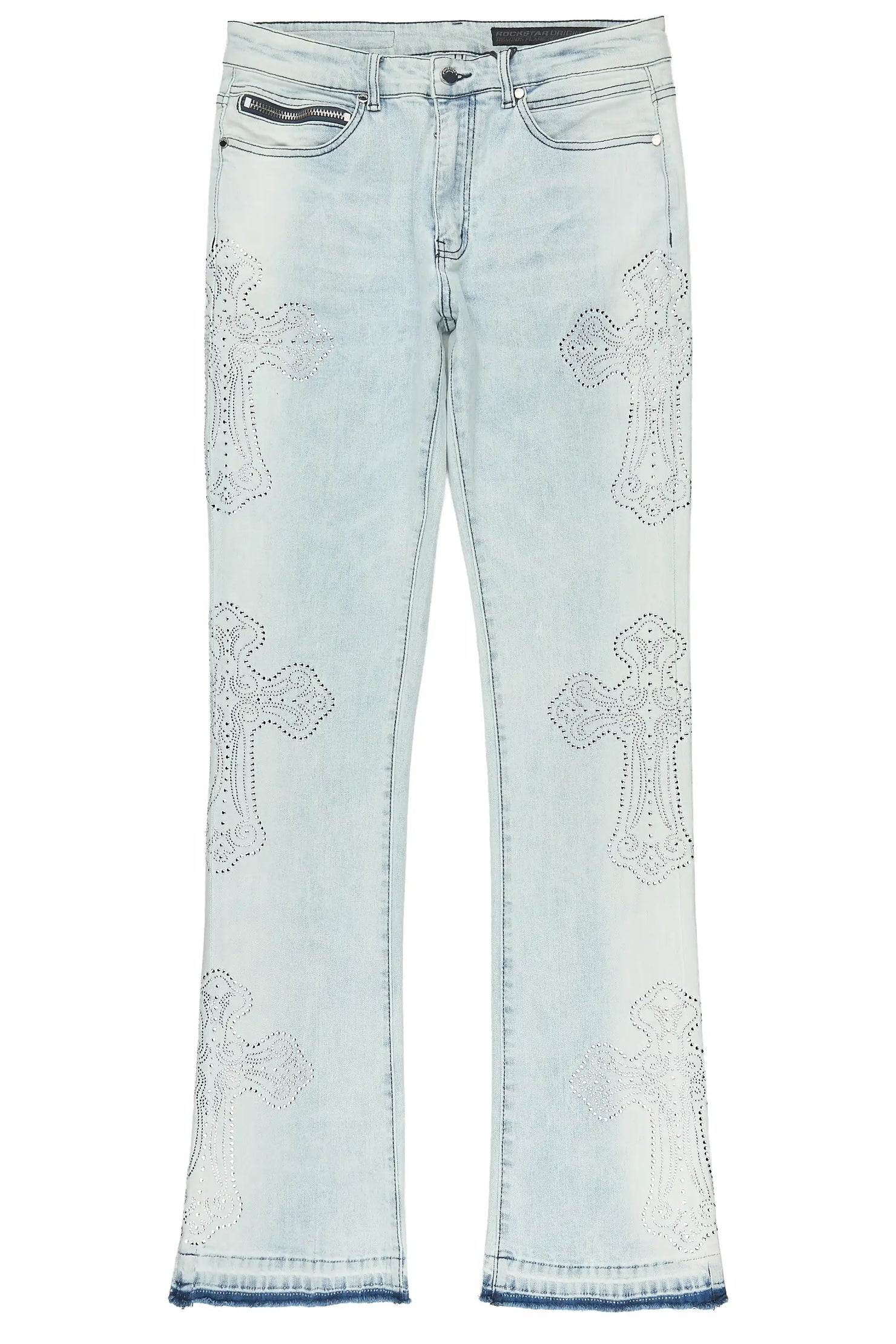 Reggie Light Blue Rhinestone Stacked Flare Jean