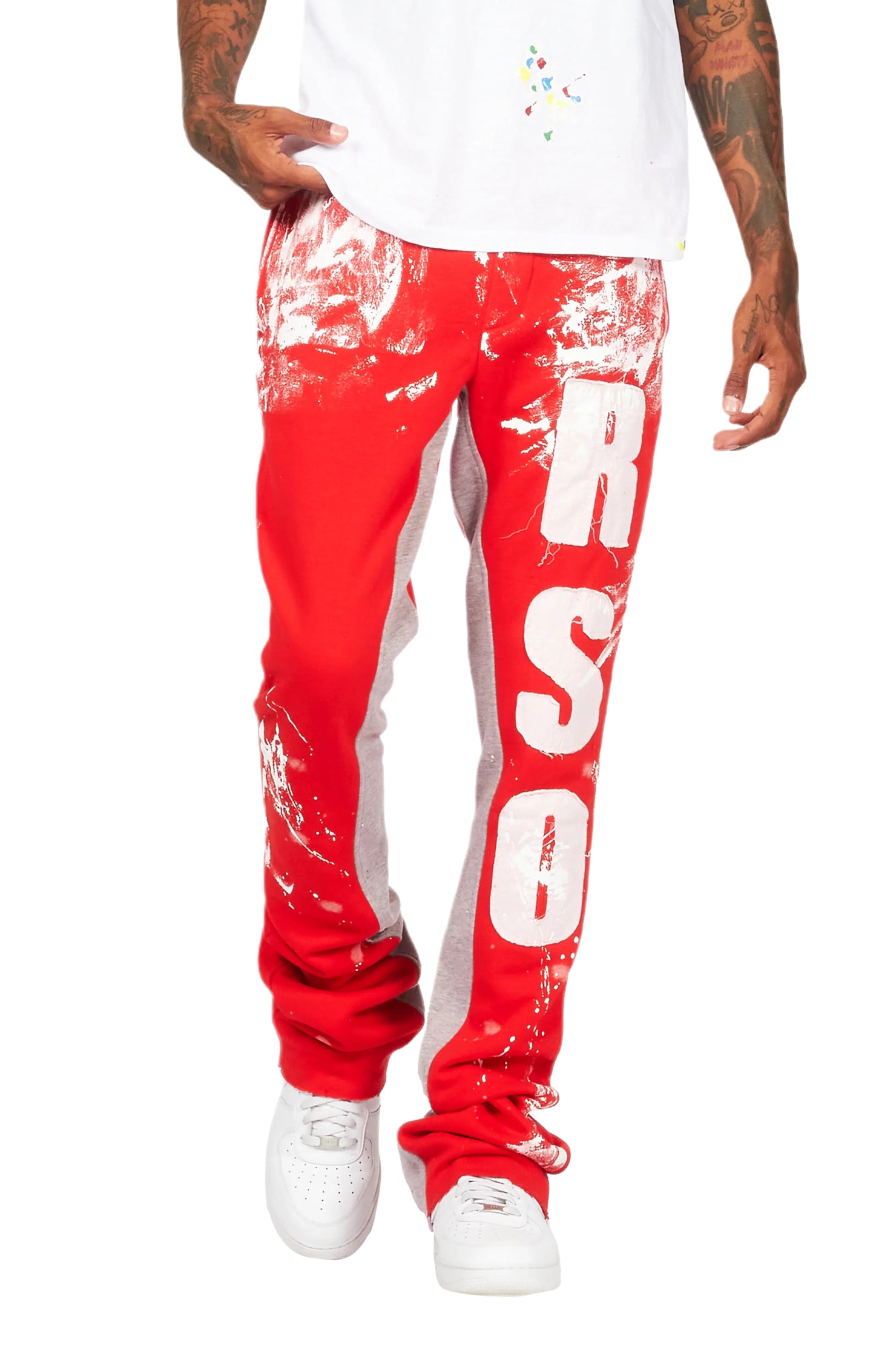 Vassar Red Patchwork Stacked Flare Track Pant