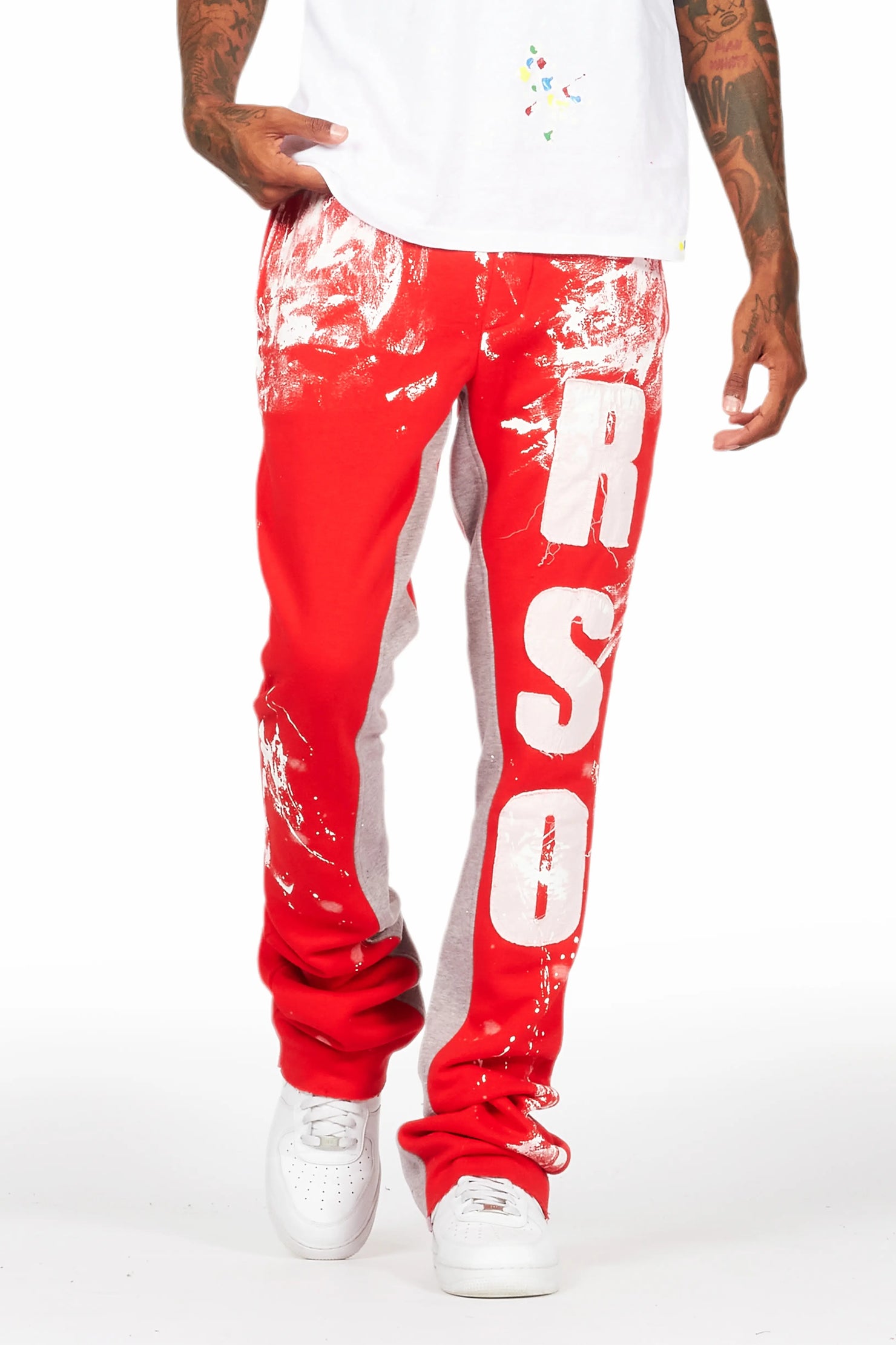 Vassar Red Patchwork Stacked Flare Track Pant