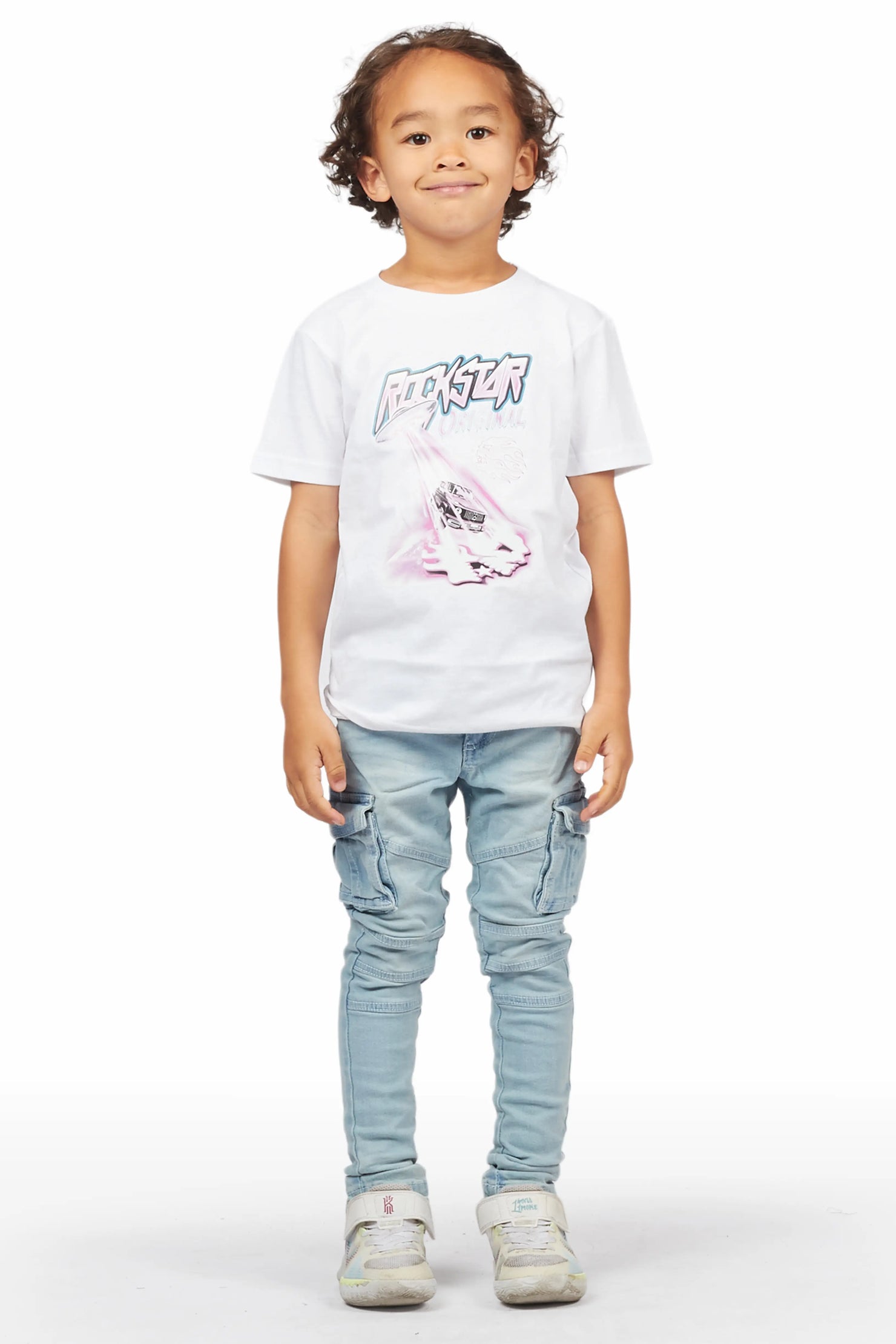 Boys Uriel White/Blue T-Shirt/Cargo Jean Set