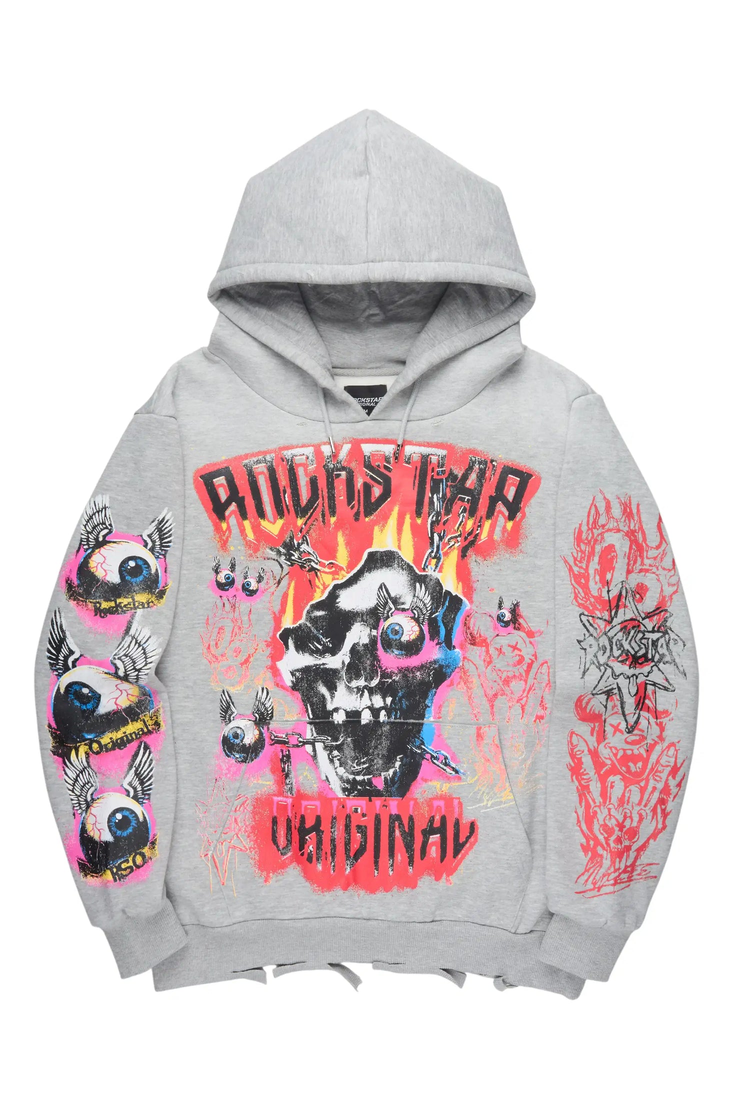 Styxx Heather Grey Distressed Graphic Relaxed Hoodie