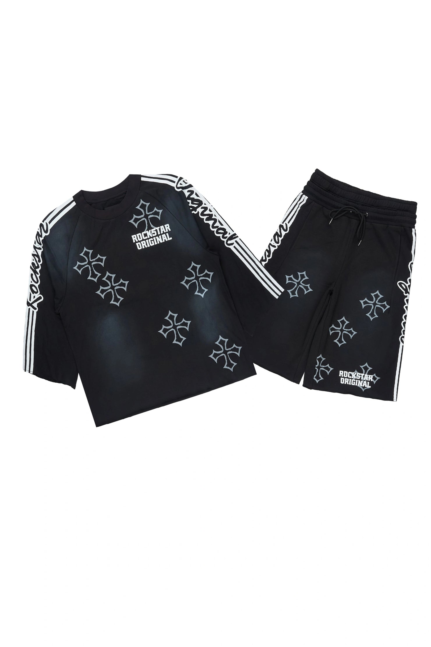 Osso Black 3/4 Sleeve T-Shirt Double Waisted Jort Set