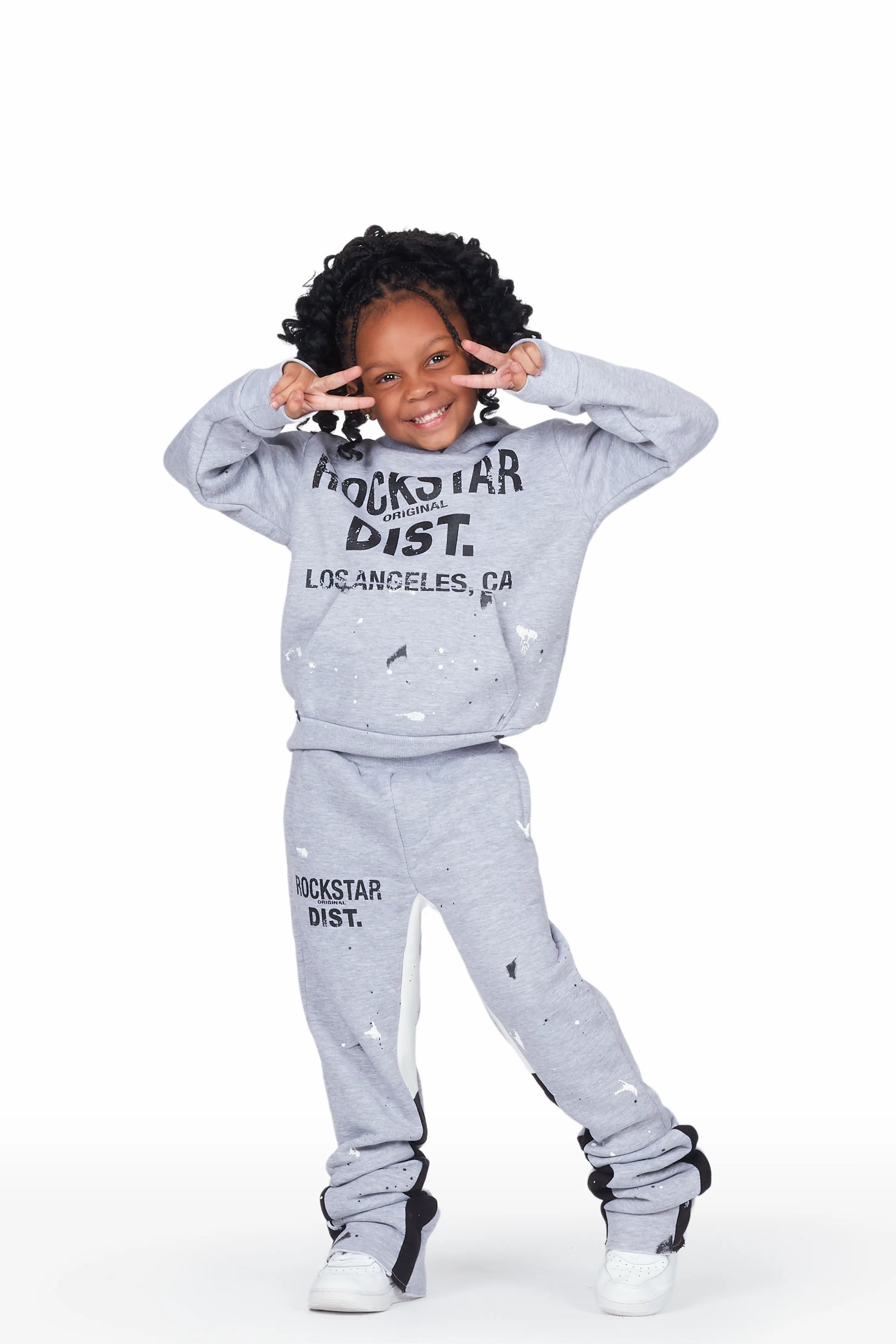 Girls Scarlie Grey/Black Hoodie Super Stacked Flare Track Set