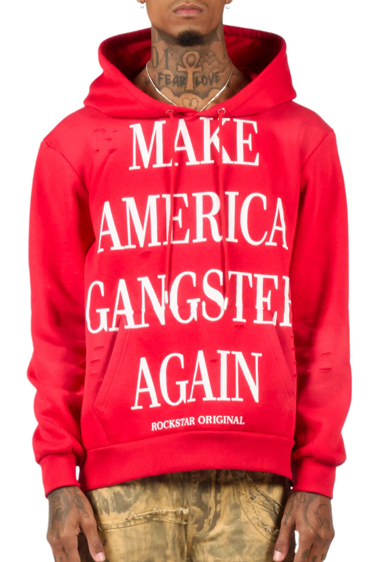 Drako Red Graphic Distressed Relaxed Hoodie