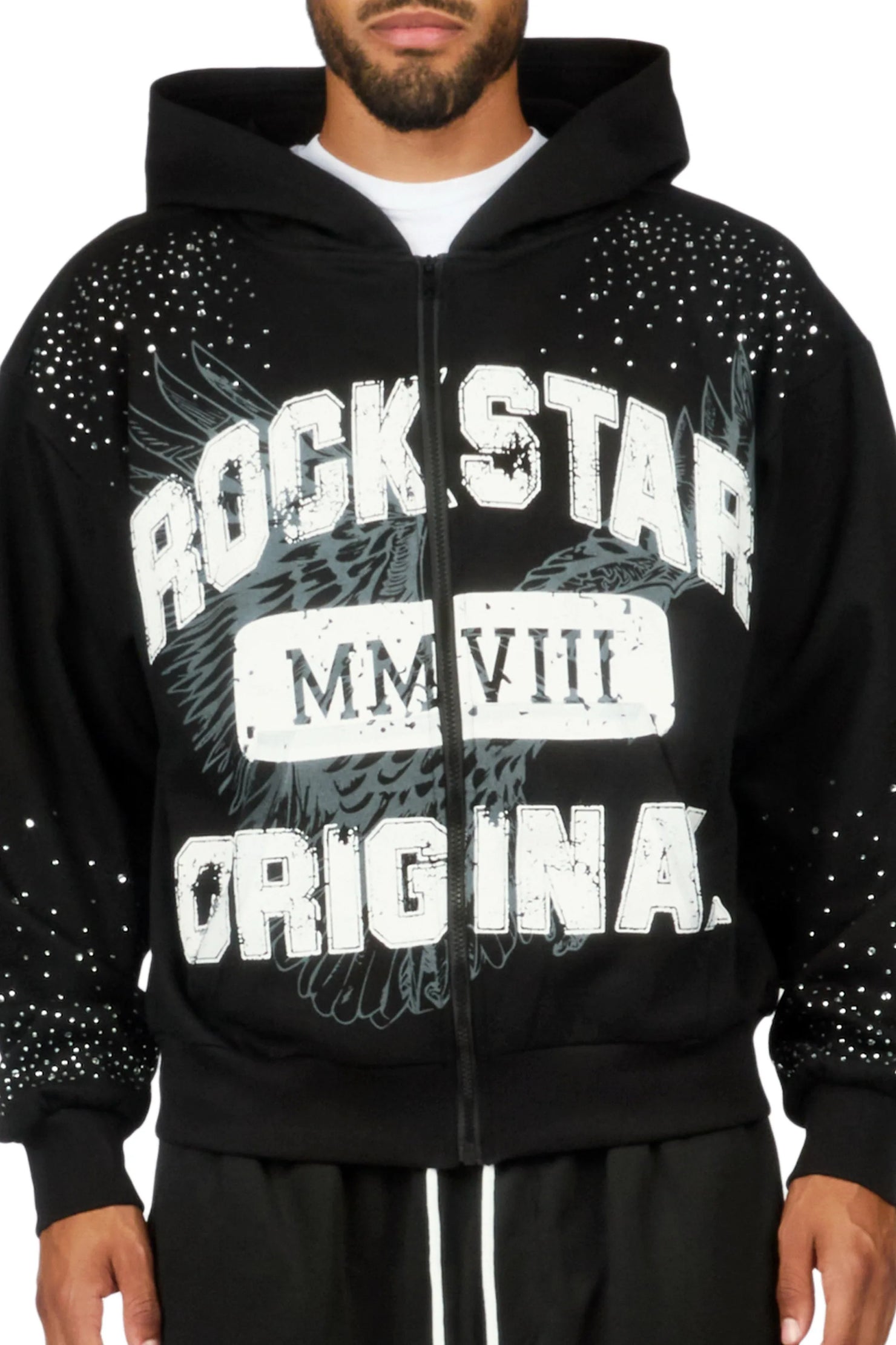 Borya Black Rhinestone Zip Up Hoodie