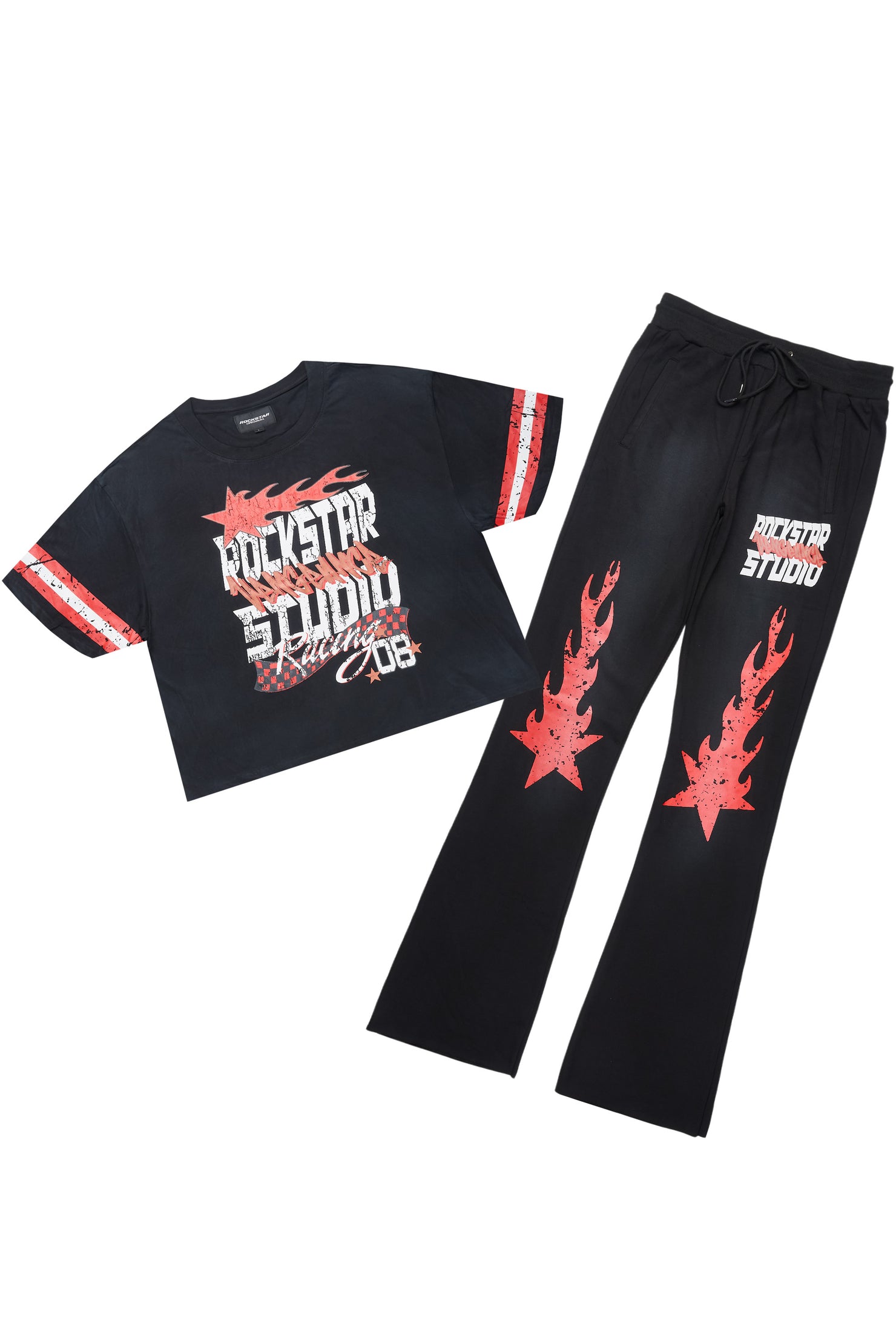 Garo Black T-Shirt/Baggy Stacked Track Set