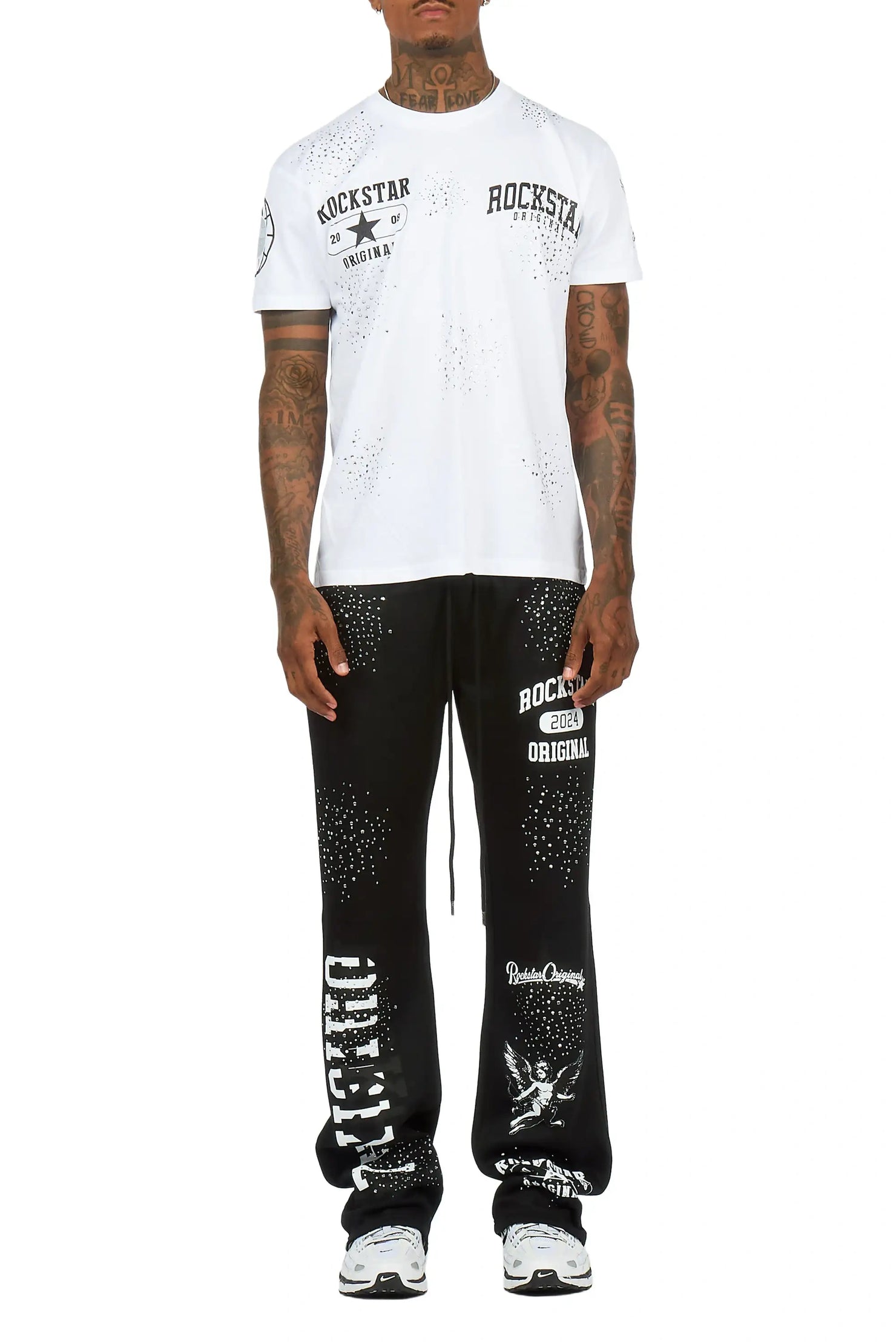 Gutta 2.0 Black/White Rhinestone T-Shirt/ Relaxed Track Set