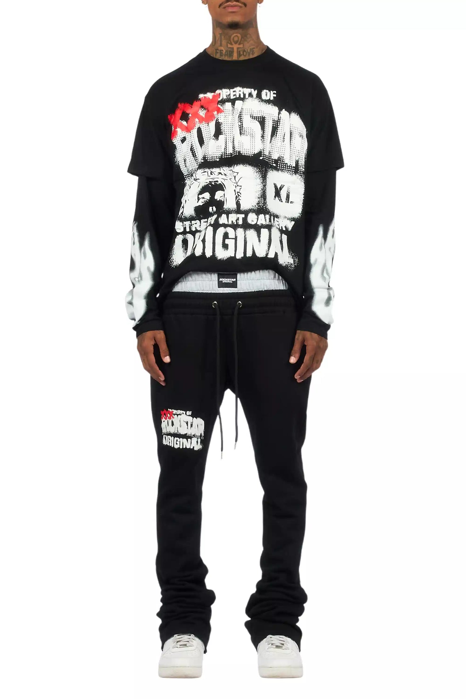 Mool Black Double Layer T-Shirt/Baggy Pant Set