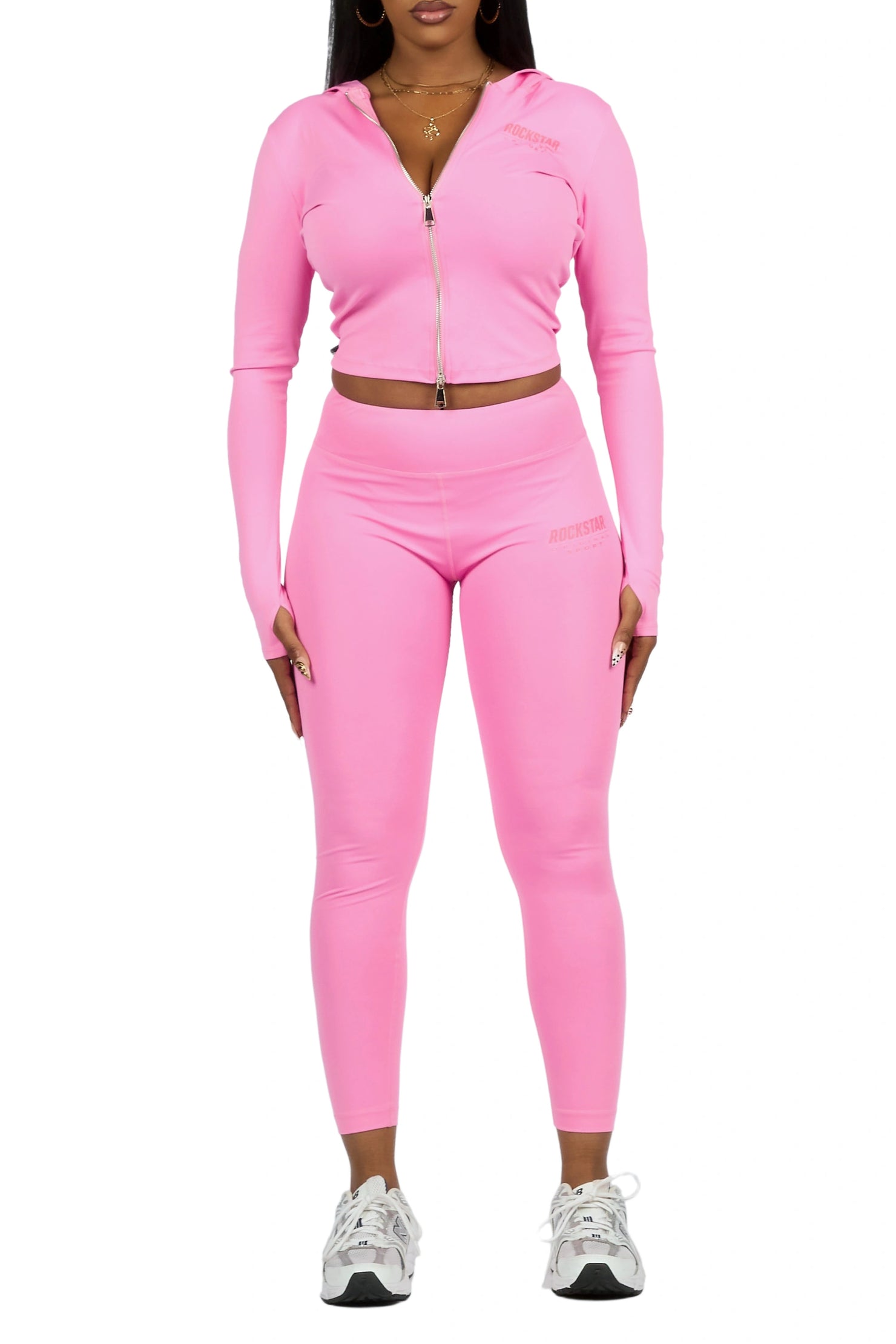 Sabitha Pink Zip Up Hoodie Legging Active Set