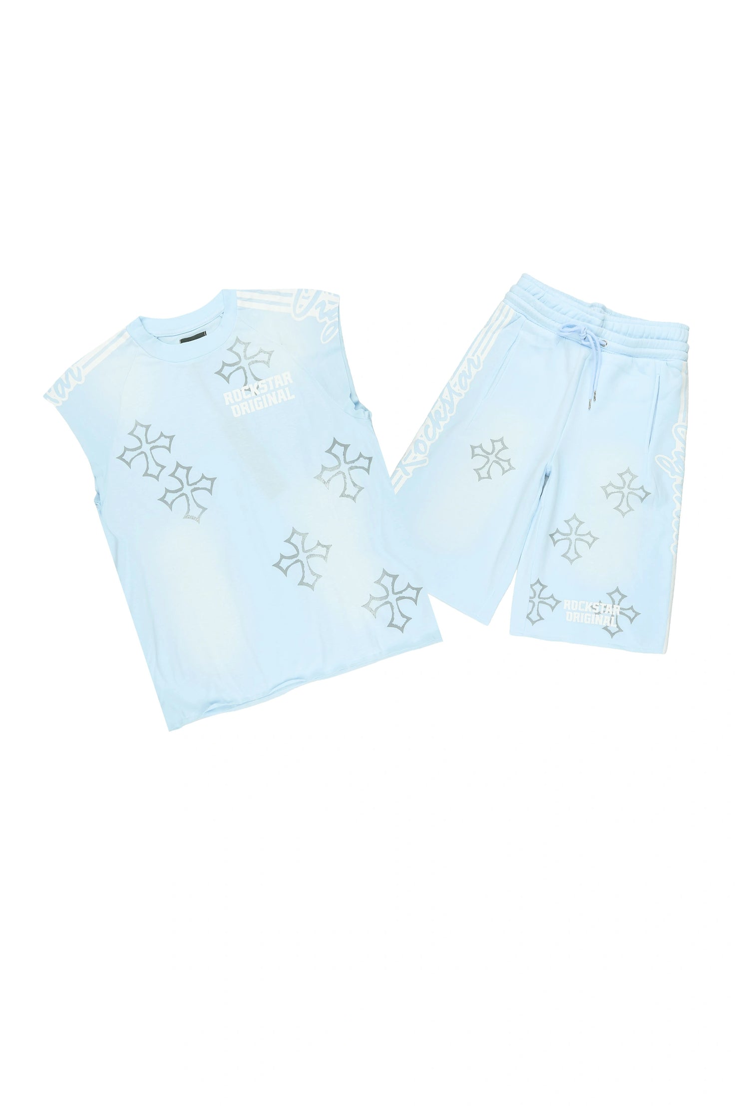 Osso Sky Blue Cut Sleeve T-Shirt Double Waisted Jort Set