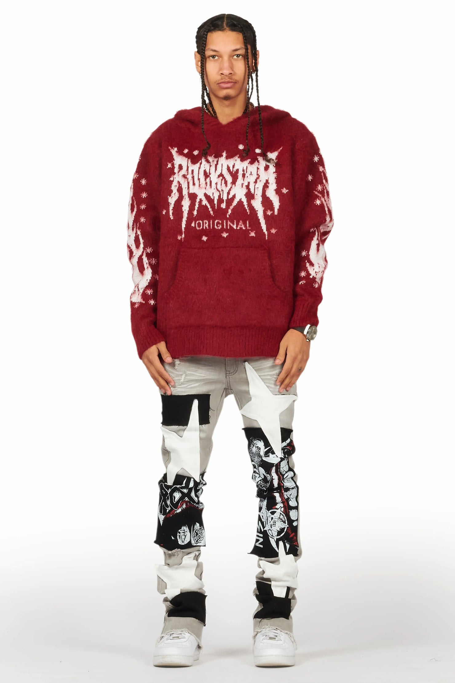 Raymond Red Graphic Knitted Mohair Hoodie